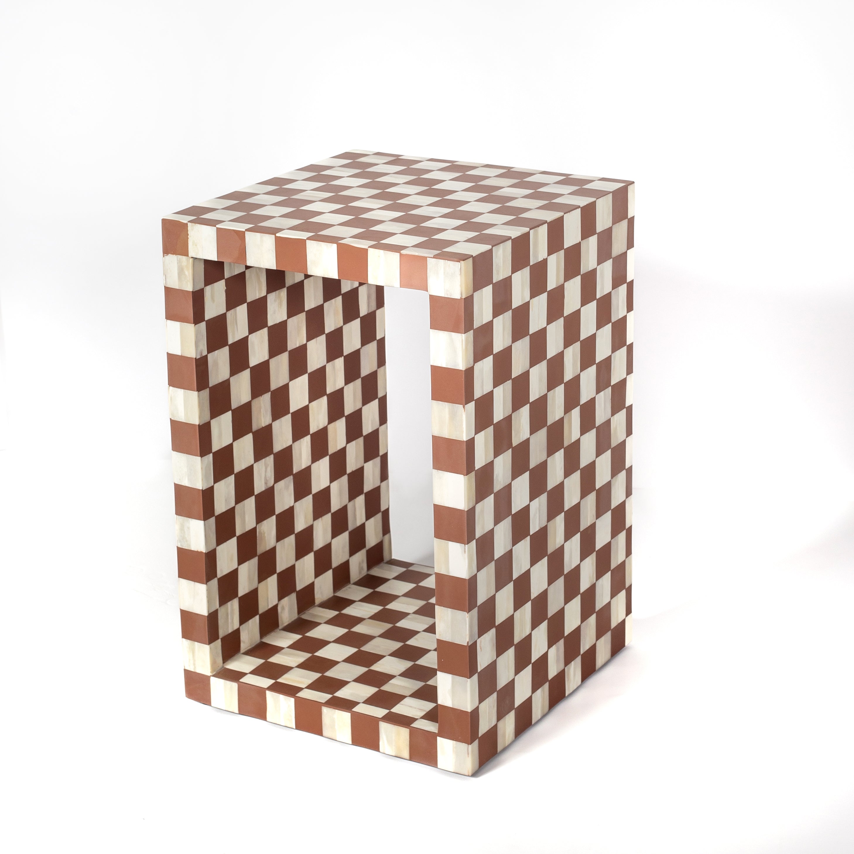 Handcrafted almond and white bone inlay side table, artisan-made heirloom by Tabeer Homes furniture with global delivery.