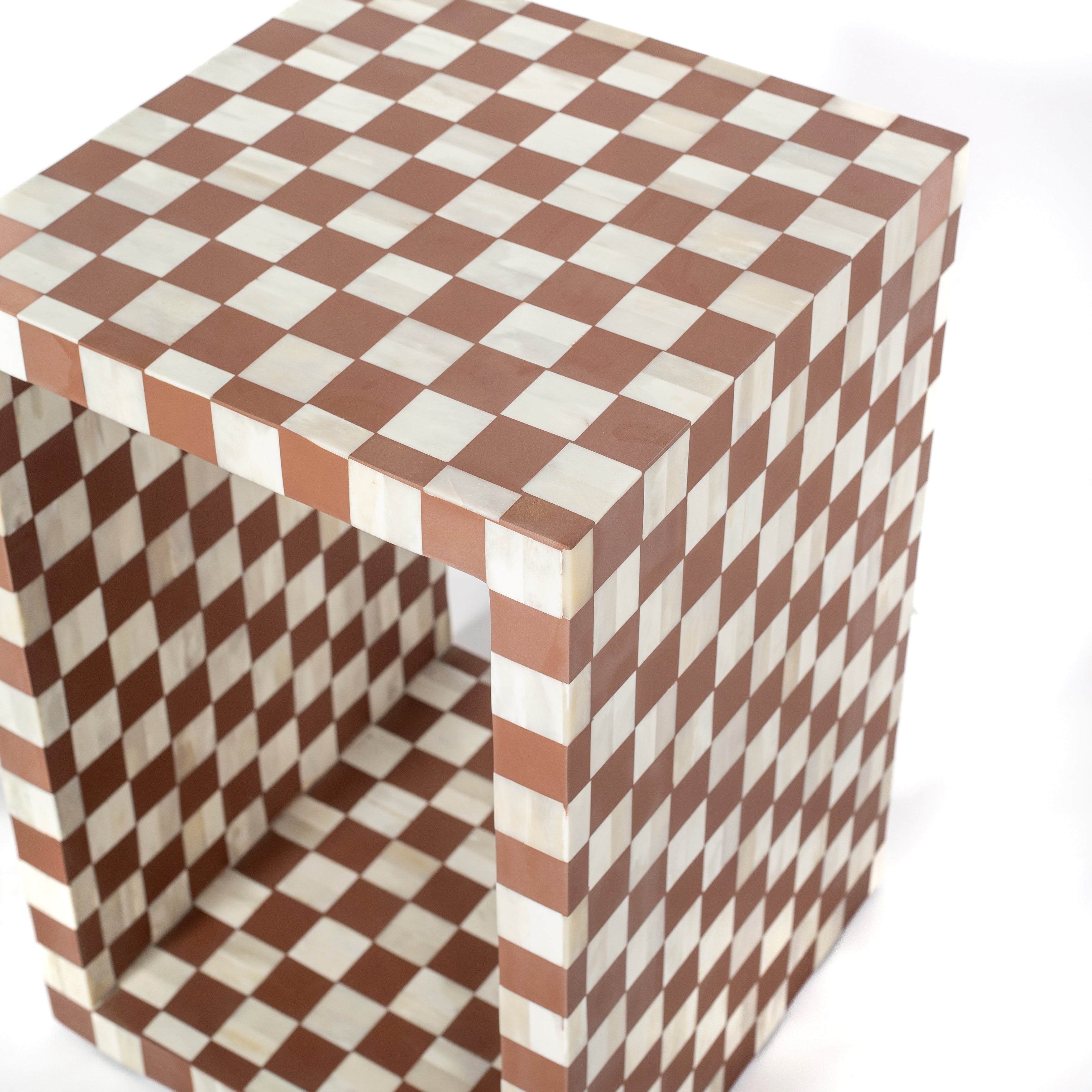 Handcrafted almond and white bone inlay side table, artisan-made heirloom by Tabeer Homes furniture with global delivery.