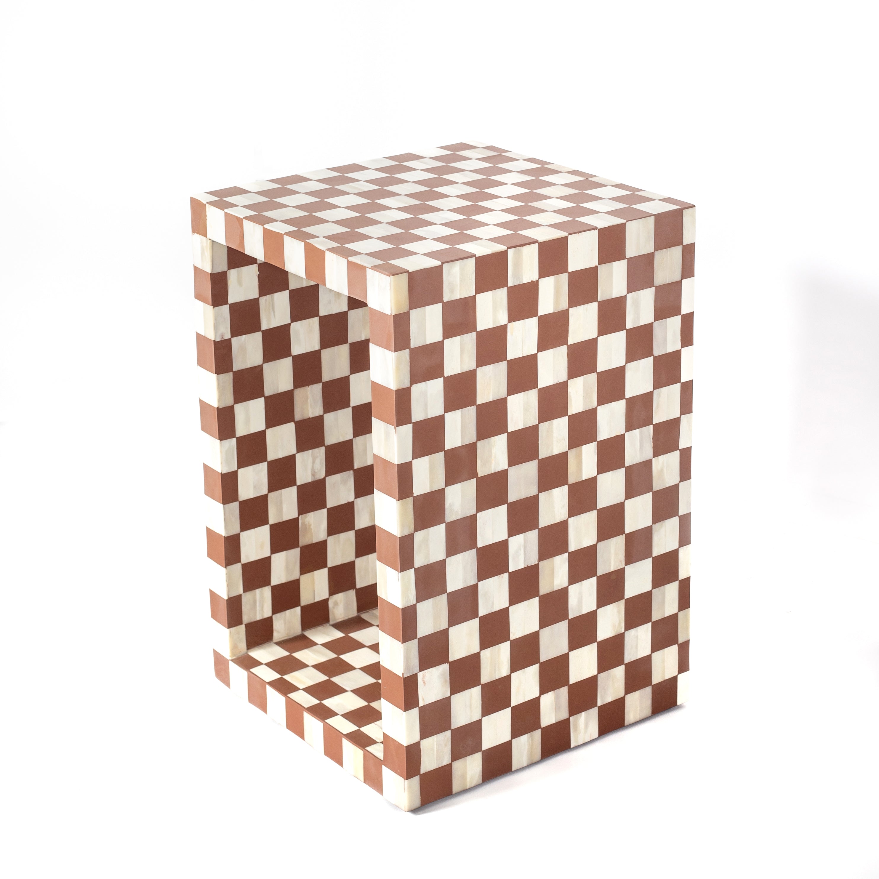 Handcrafted almond and white bone inlay side table, artisan-made heirloom by Tabeer Homes furniture with global delivery.