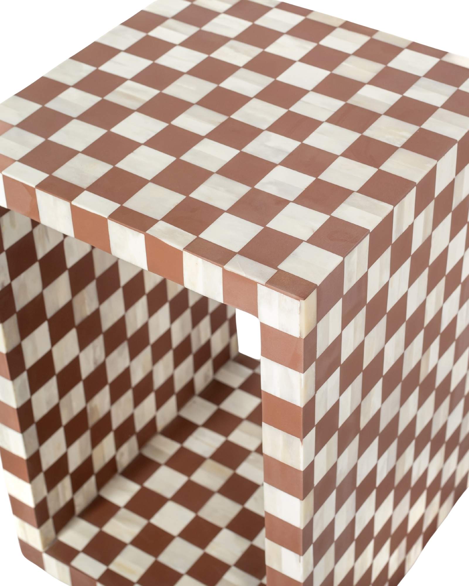 Handcrafted almond and white bone inlay side table, artisan-made heirloom by Tabeer Homes furniture with global delivery.