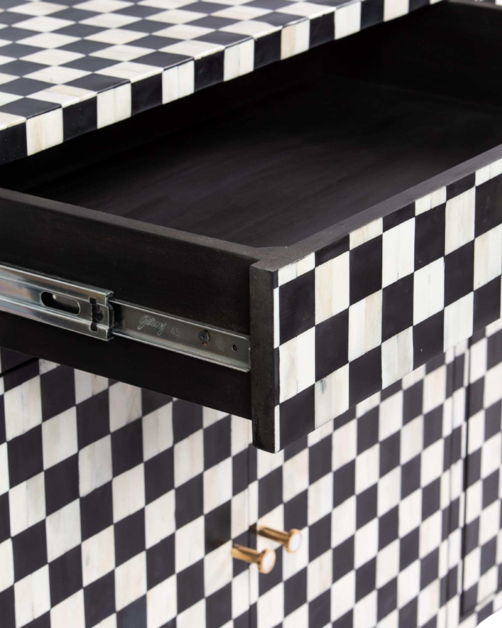 Maze Sideboard Cabinet - Black & White Bone Inlay - Tabeer Homes