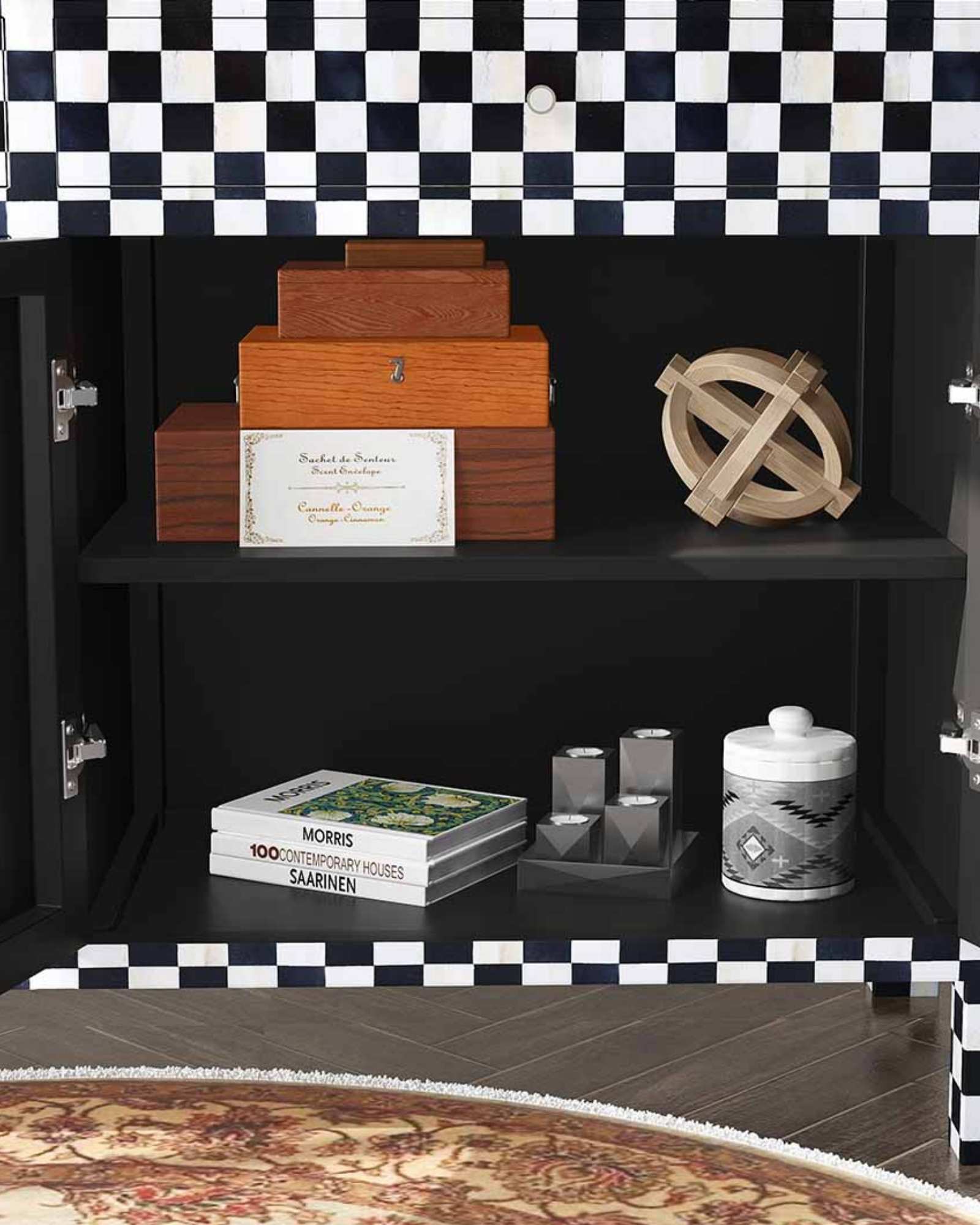 Maze Sideboard Cabinet - Black & White Bone Inlay - Tabeer Homes