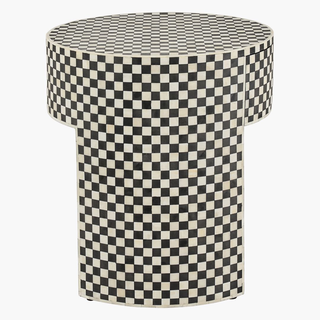 Maze Side Drawer in Black and White Bone Inlay by Tabeer Homes