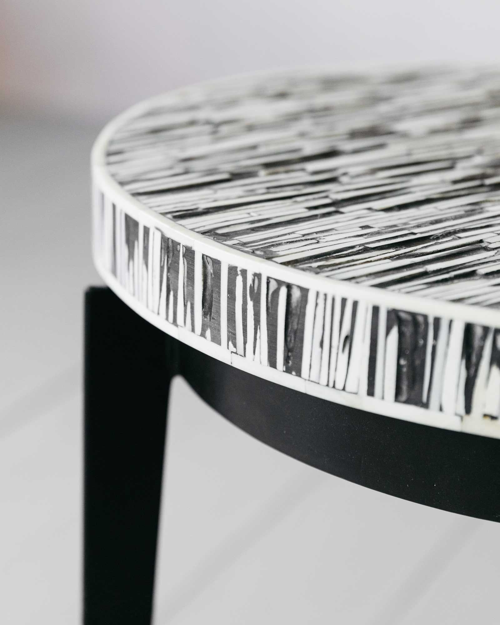 Meena Side Table - Black & White Bone Inlay - Tabeer Homes