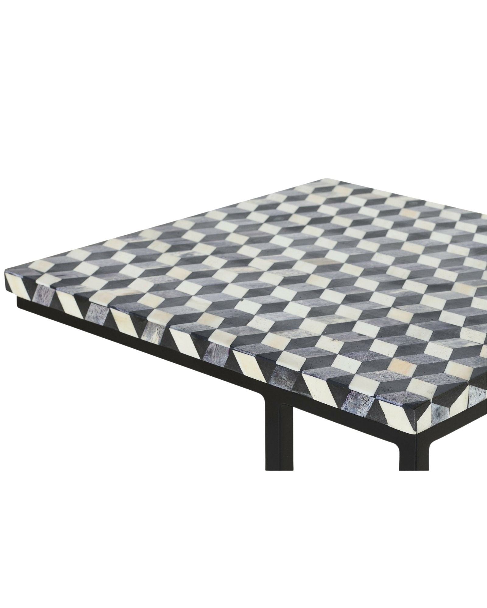 Nirvana C-Shape Side Table - Black & White Bone Inlay - Tabeer Homes.