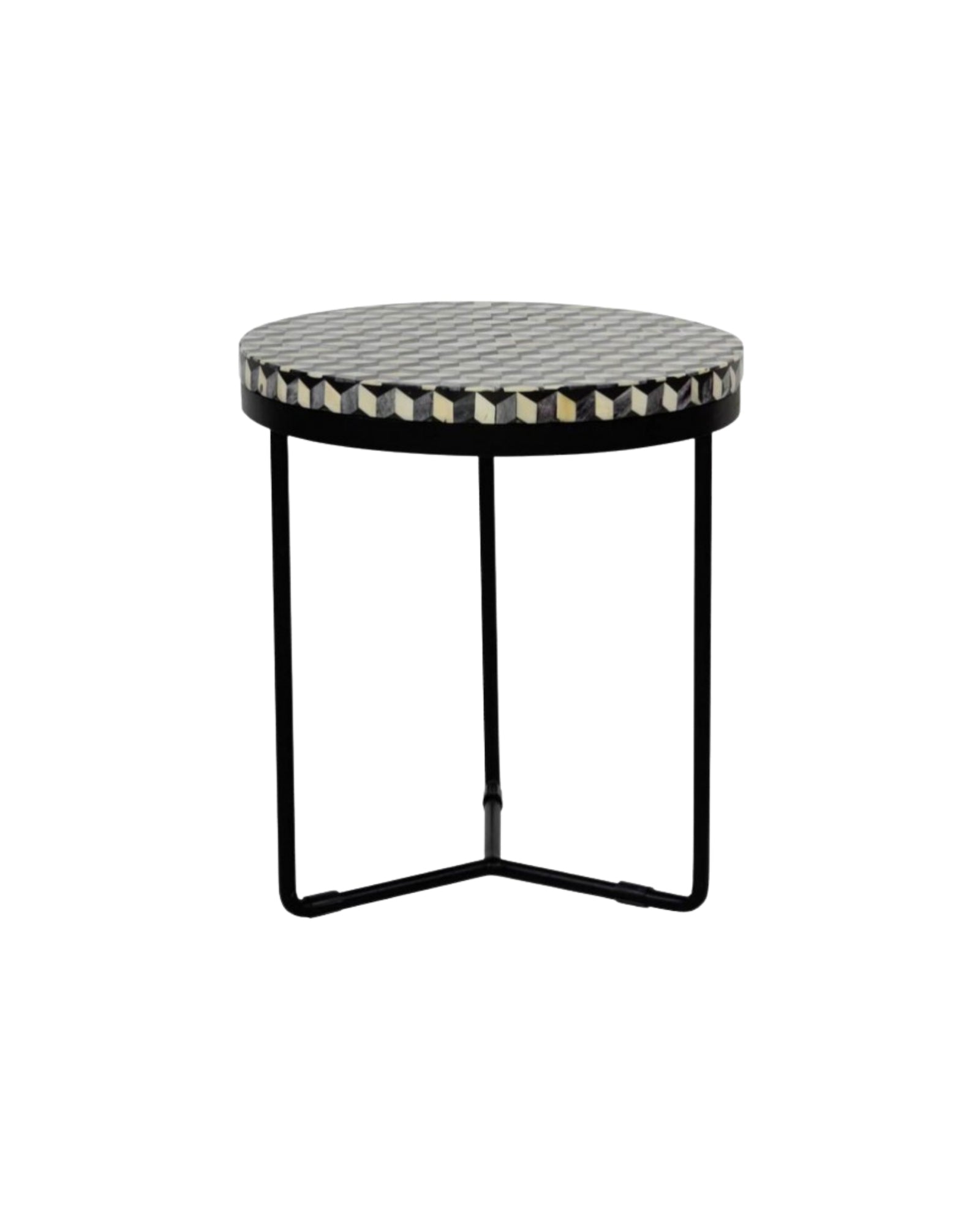 Nirvana Round Side Table - Black & White Bone Inlay - Tabeer Homes