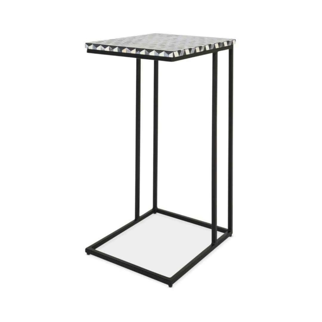 Nirvana C-Shape Side Table - Black & White Bone Inlay - Tabeer Homes