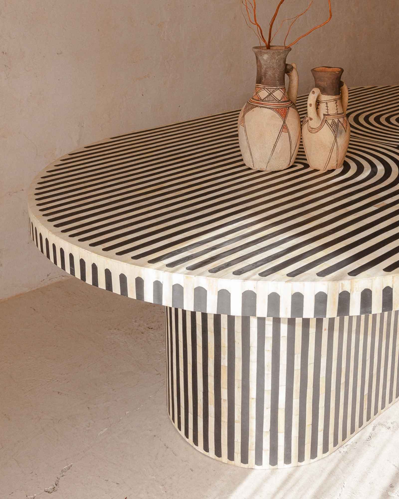 Nova Dining Table in Black and White Bone Inlay by Tabeer Homes