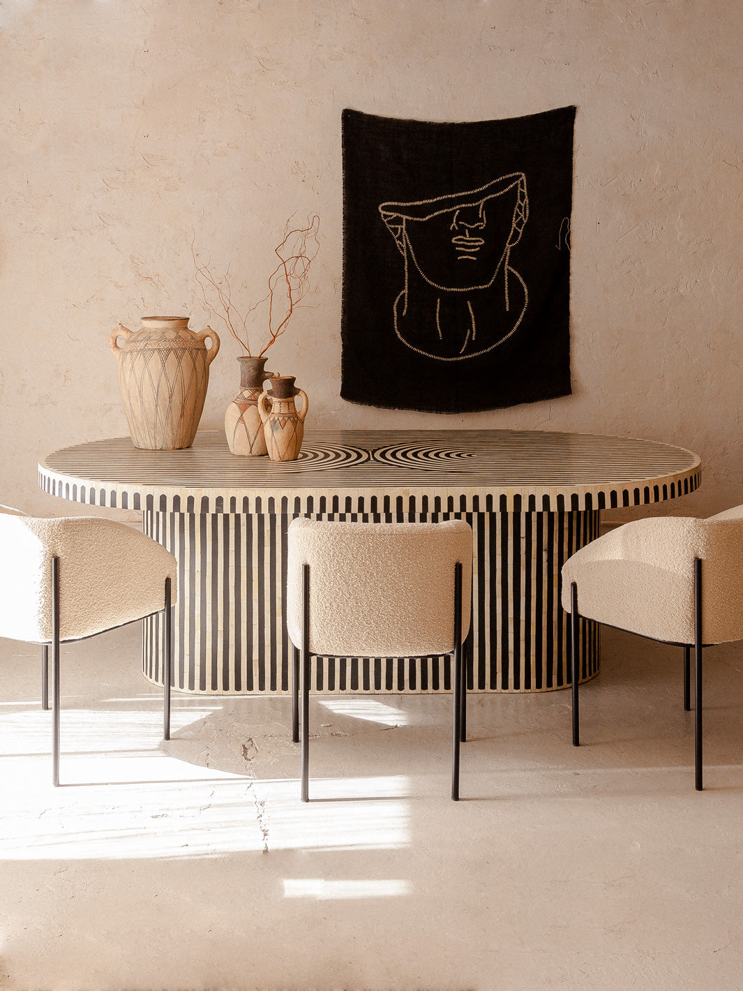 Nova Dining Table in Black and White Bone Inlay by Tabeer Homes