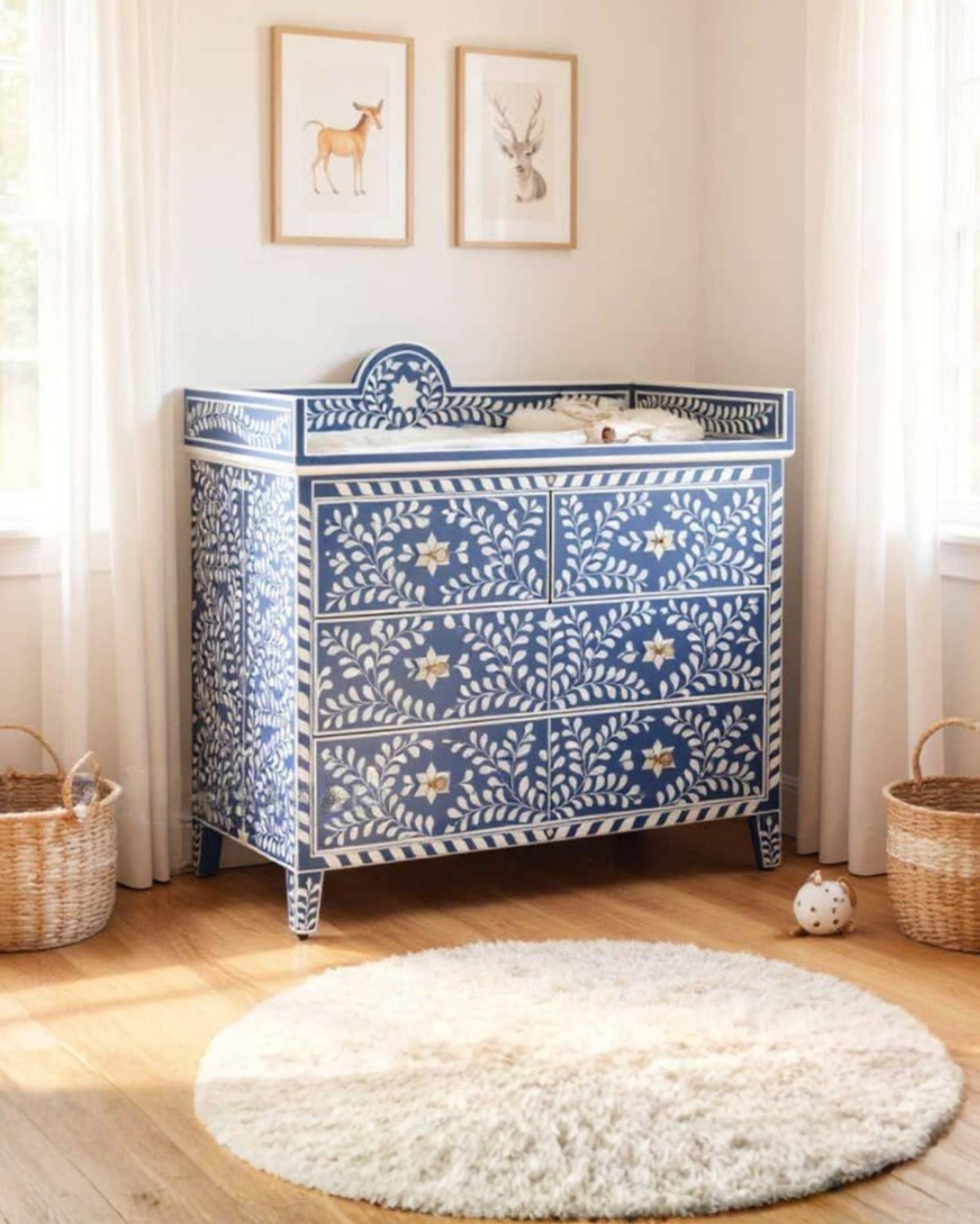 Orbit Chest of Drawers, Blue Bone Inlay Pattern