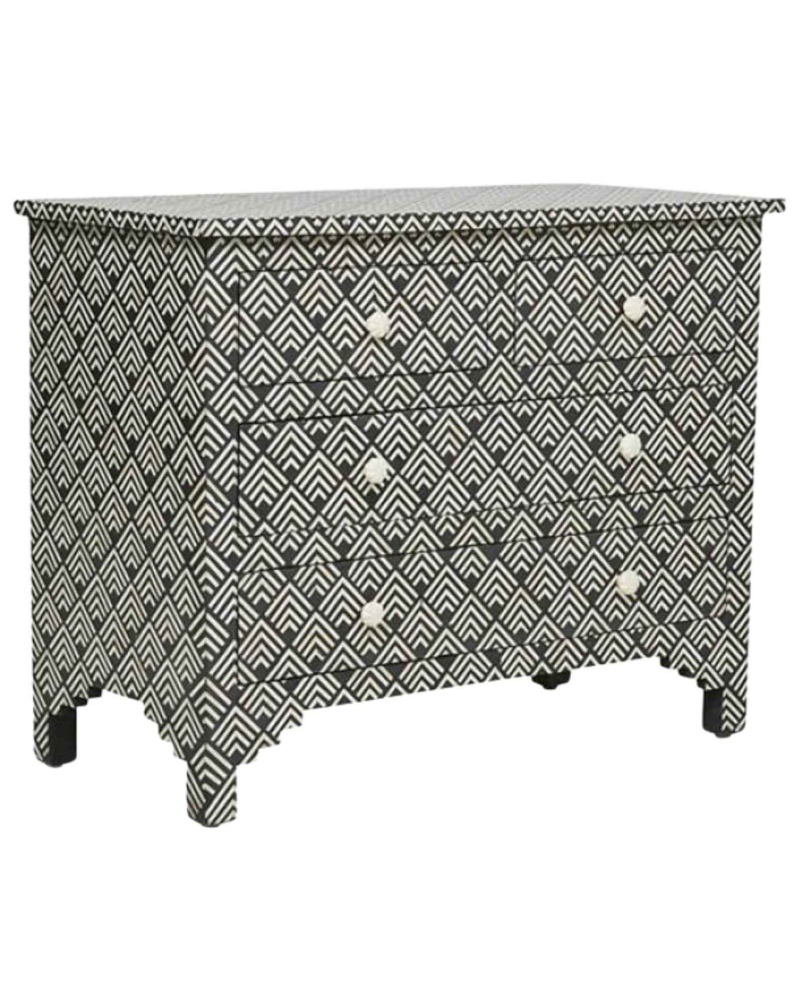 Pahaad Chest of Drawers - Black & White Bone Inlay - Tabeer Homes