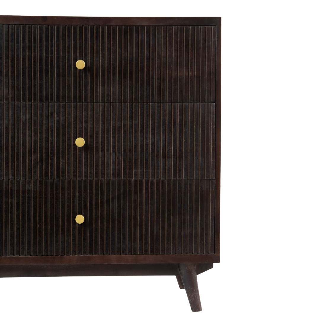 Featuring a Brown Wood Chest of Drawer in striped pattern, the Pasari collection enhances your space with intricately handcrafted designs that elevate your home and living aesthetics.
