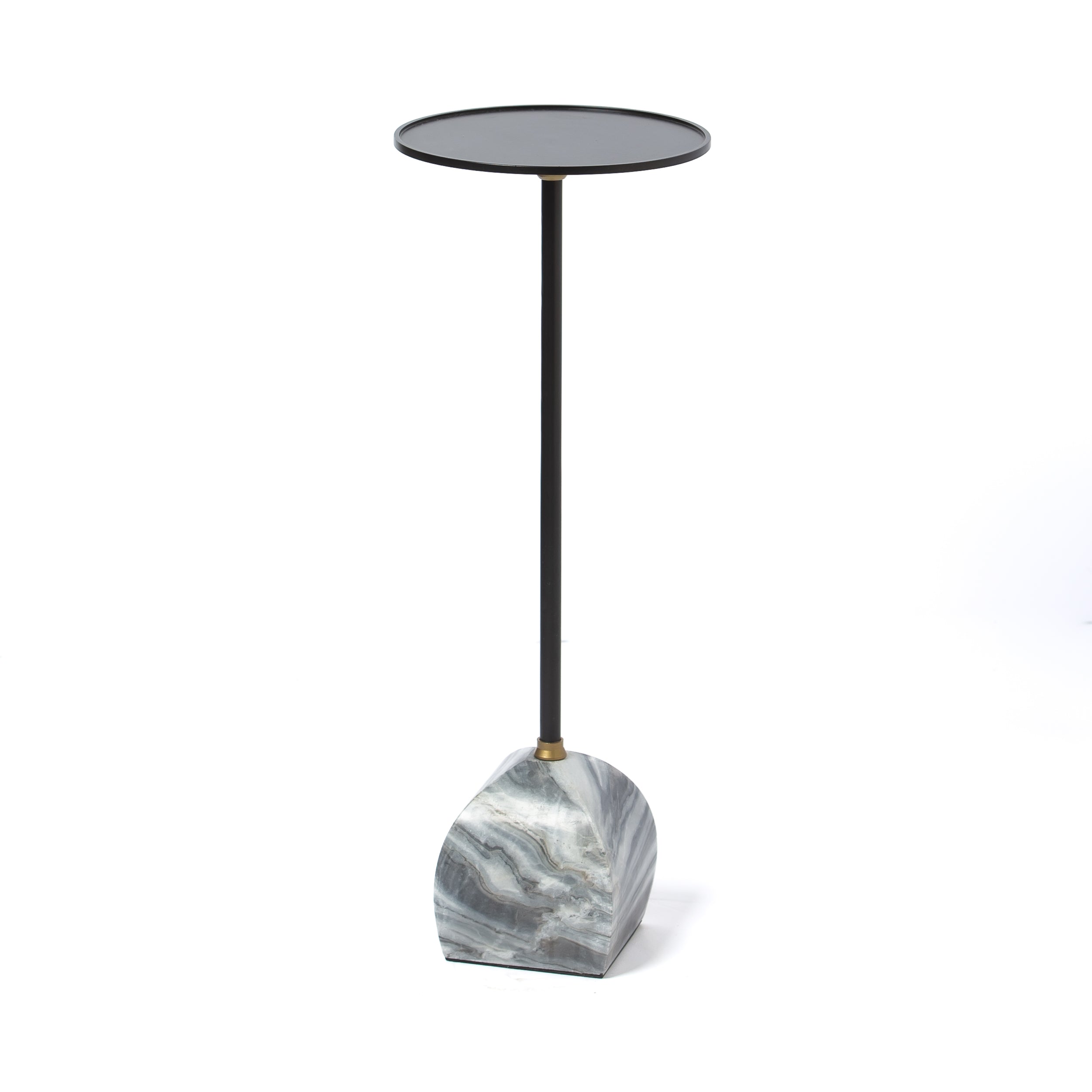Praia Side Table – Black Metal & Grey Marble Base by Tabeer Homes, handcrafted modern side table.