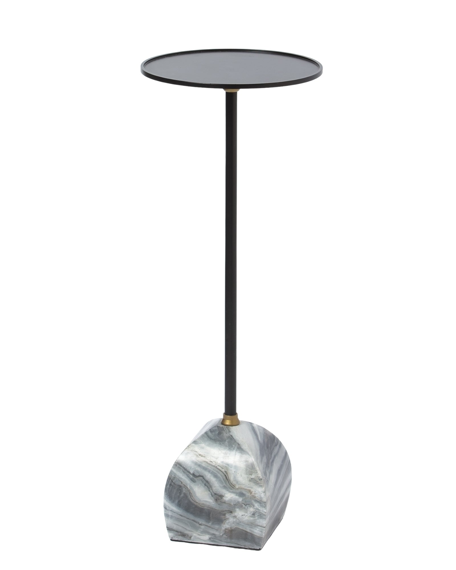 Praia Side Table – Black Metal & Grey Marble Base by Tabeer Homes, handcrafted modern side table.