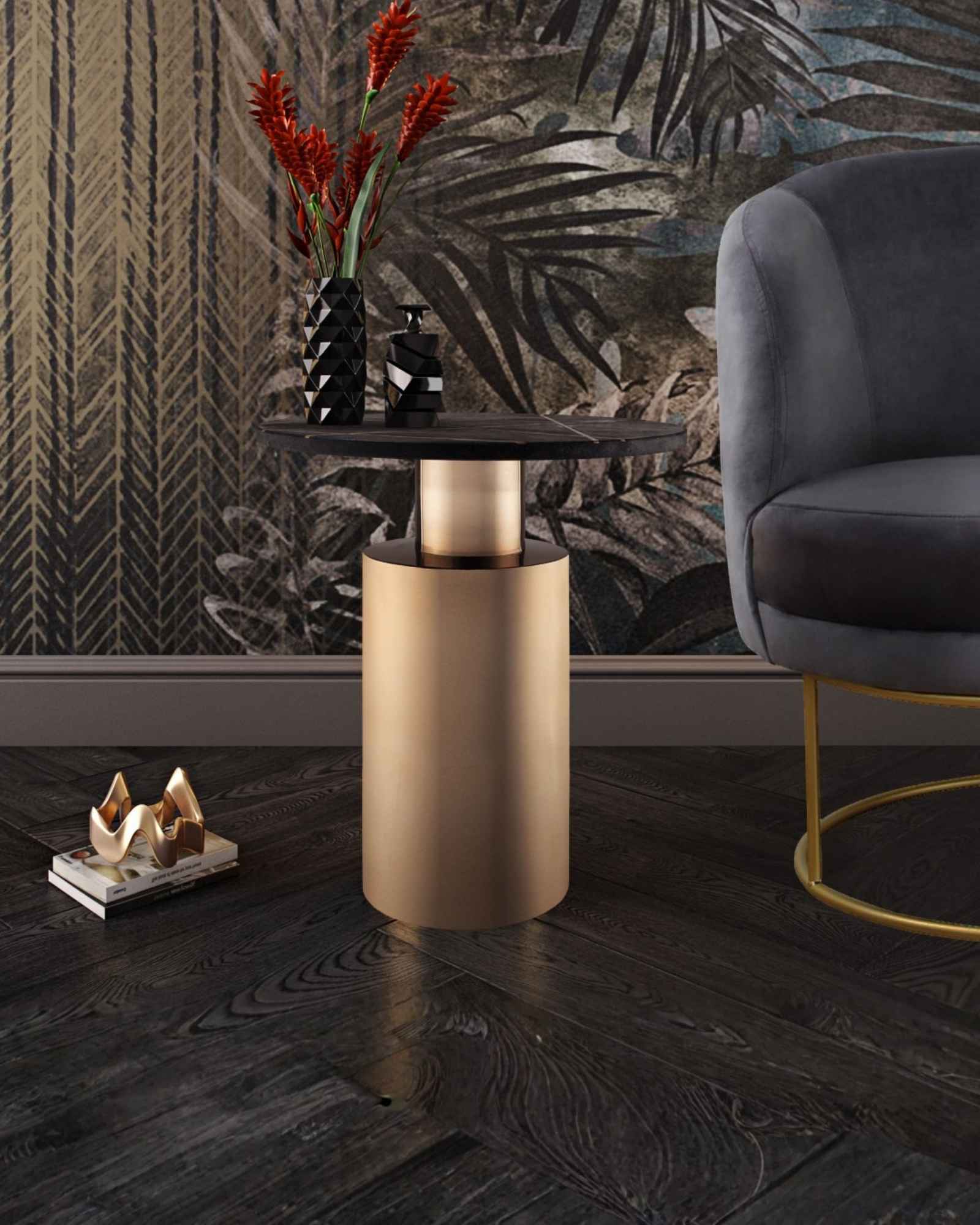 Rohini Side Table - Black Marble - Tabeer Homes