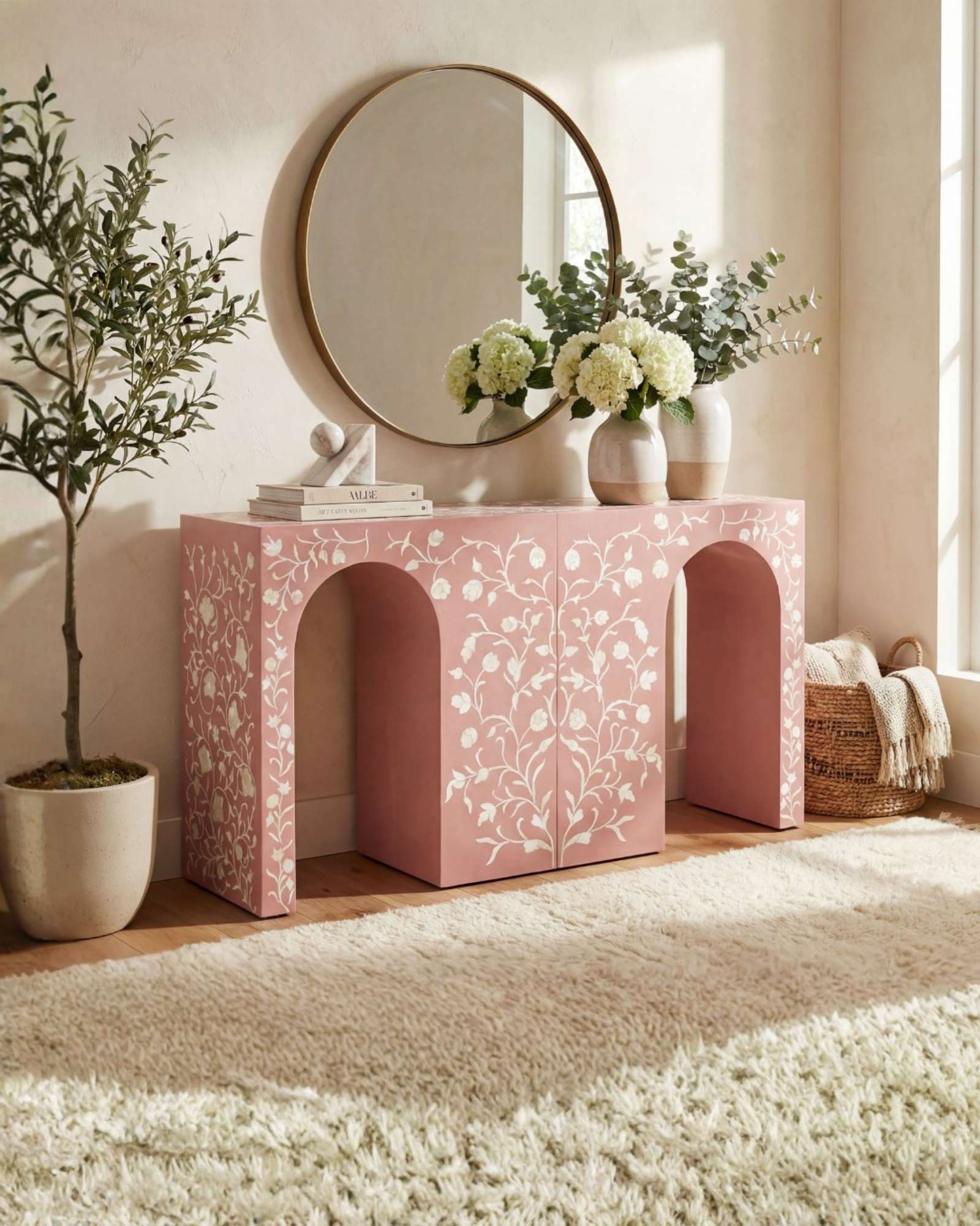 Rosetta Console - Pink Bone Inlay