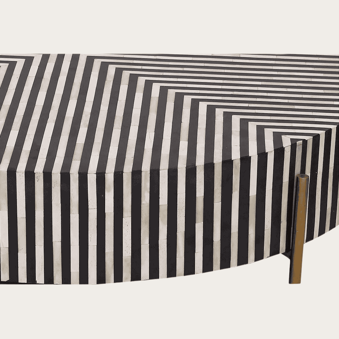Round black bone inlay striped design coffee table