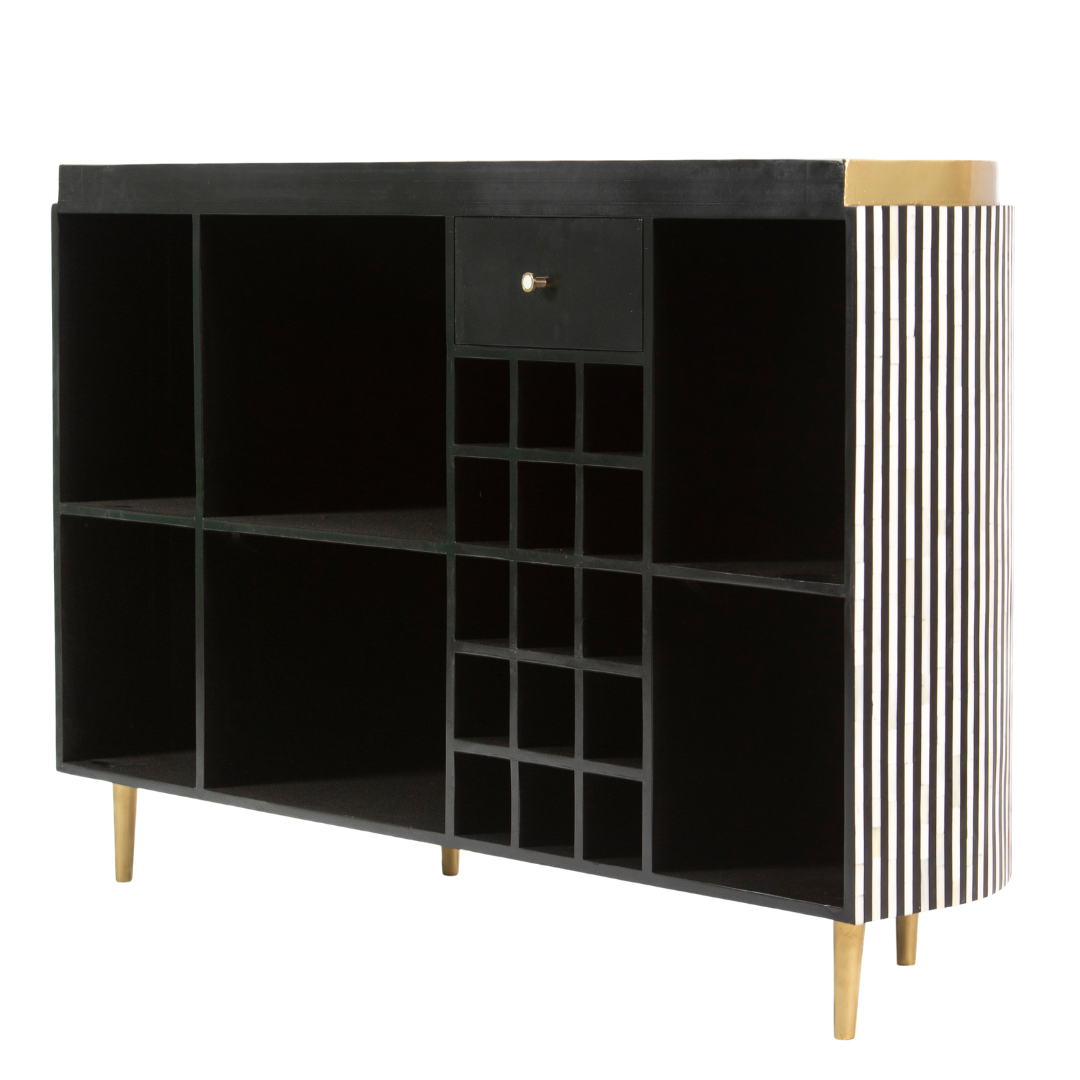 SaphedBarUnit - Black and White Bone Inlay with Marble Top by Tabeer Homes