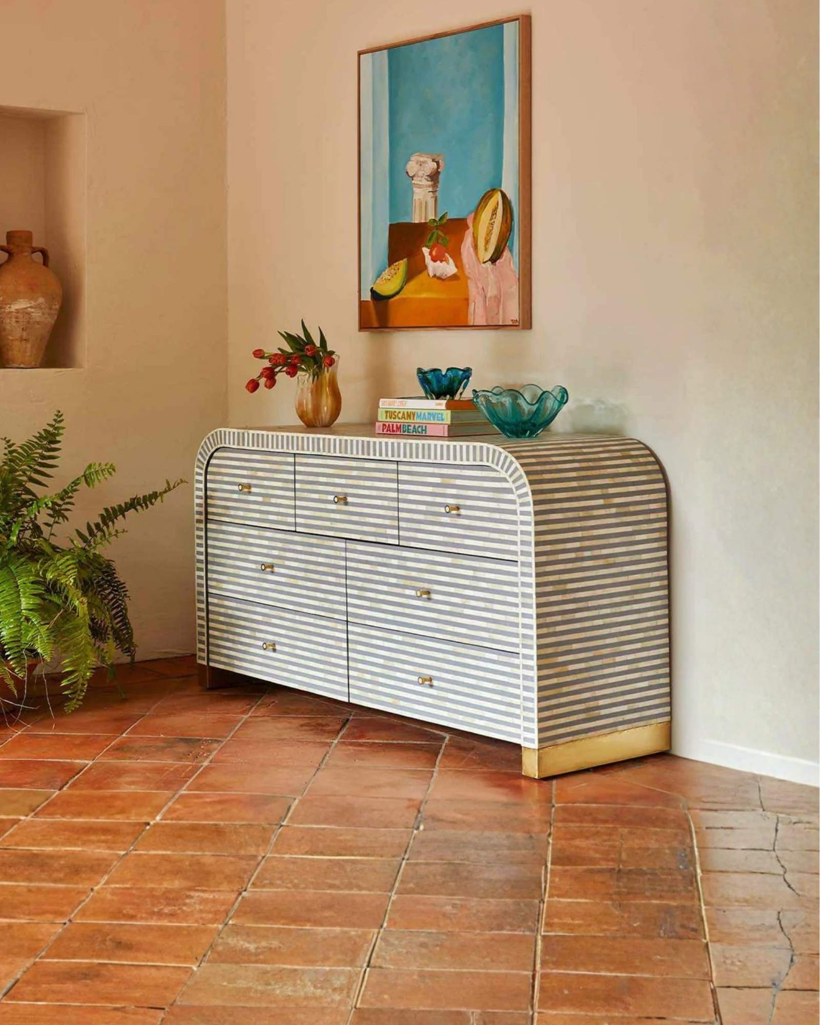 Saphed Bone Inlay Chest of Drawers - Grey Bone Inlay - Tabeer Homes