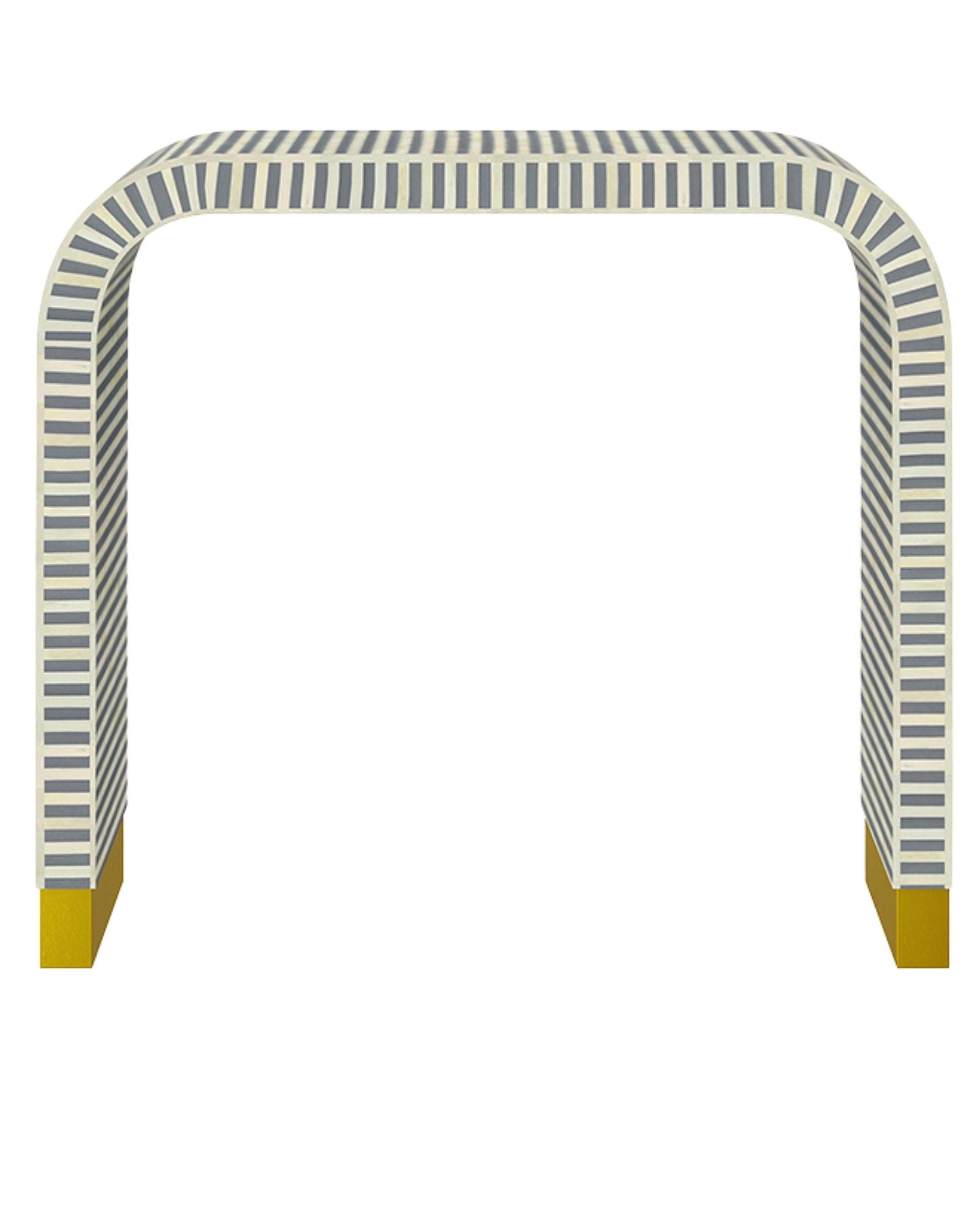 Elegant Saphed Console in grey bone inlay with arched design and gold base, adding sophistication to entryways and living spaces.