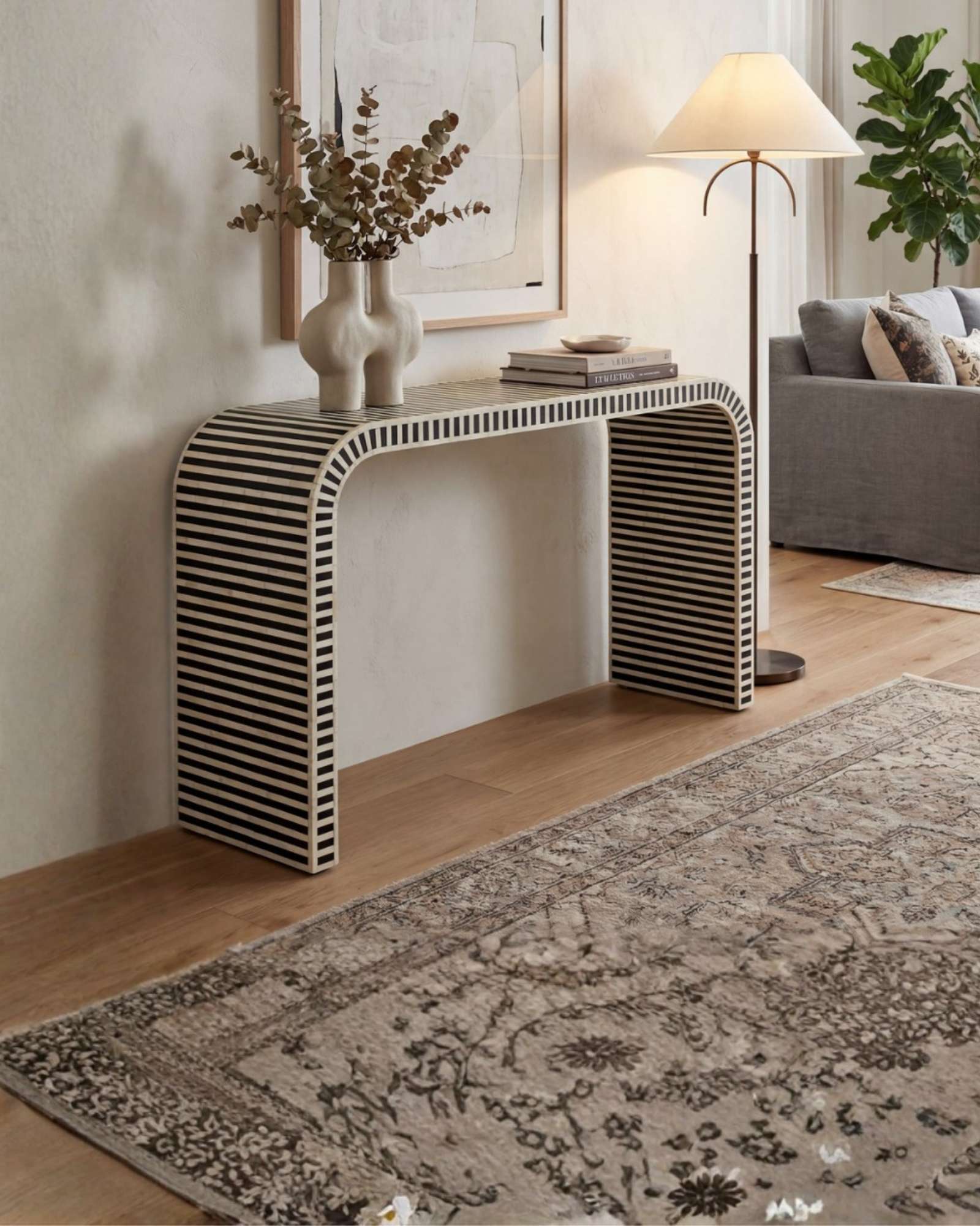 Saphed Console Table - Black & White Bone Inlay