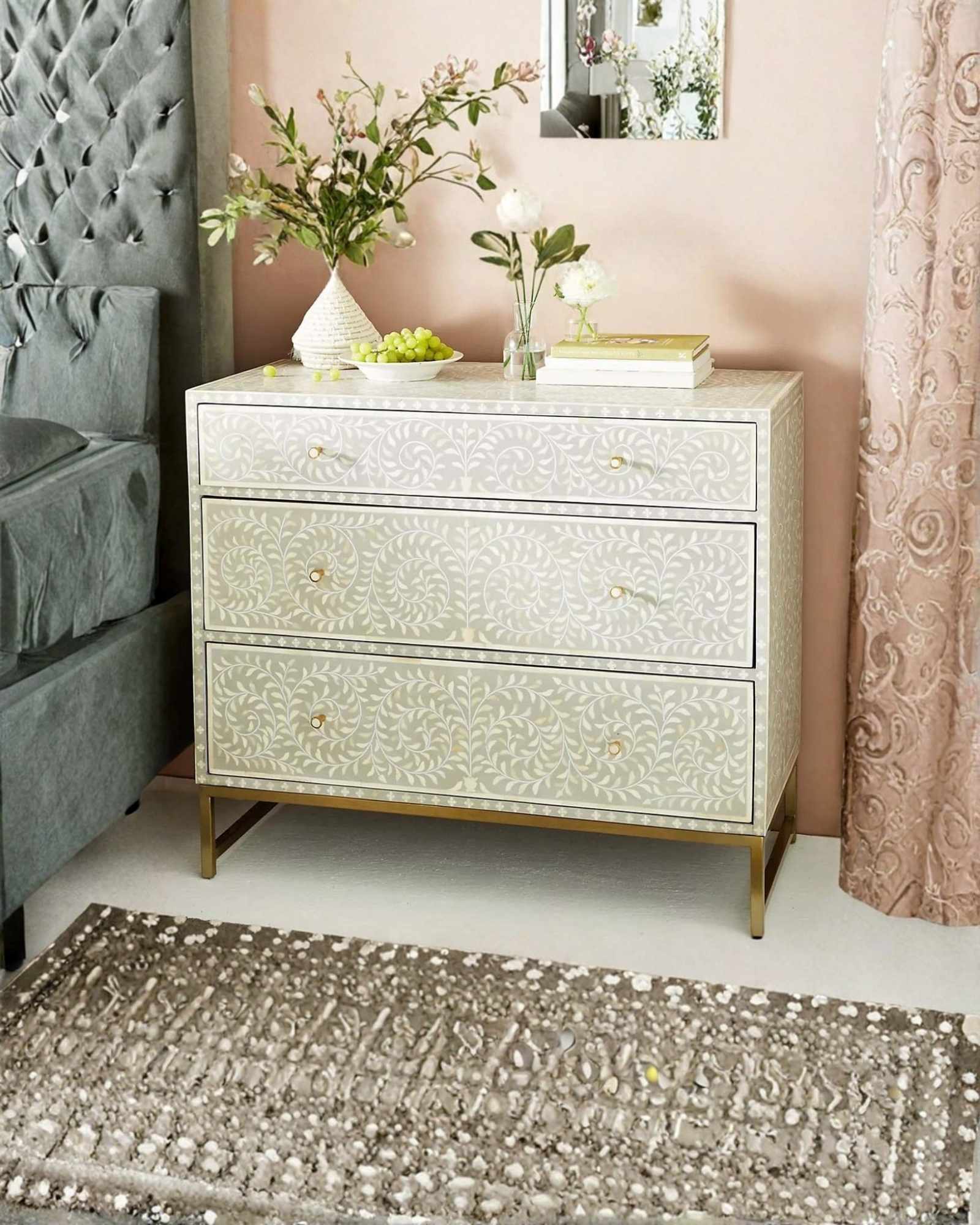 Seema Chest of Drawers - Grey Bone Inlay - Tabeer Homes