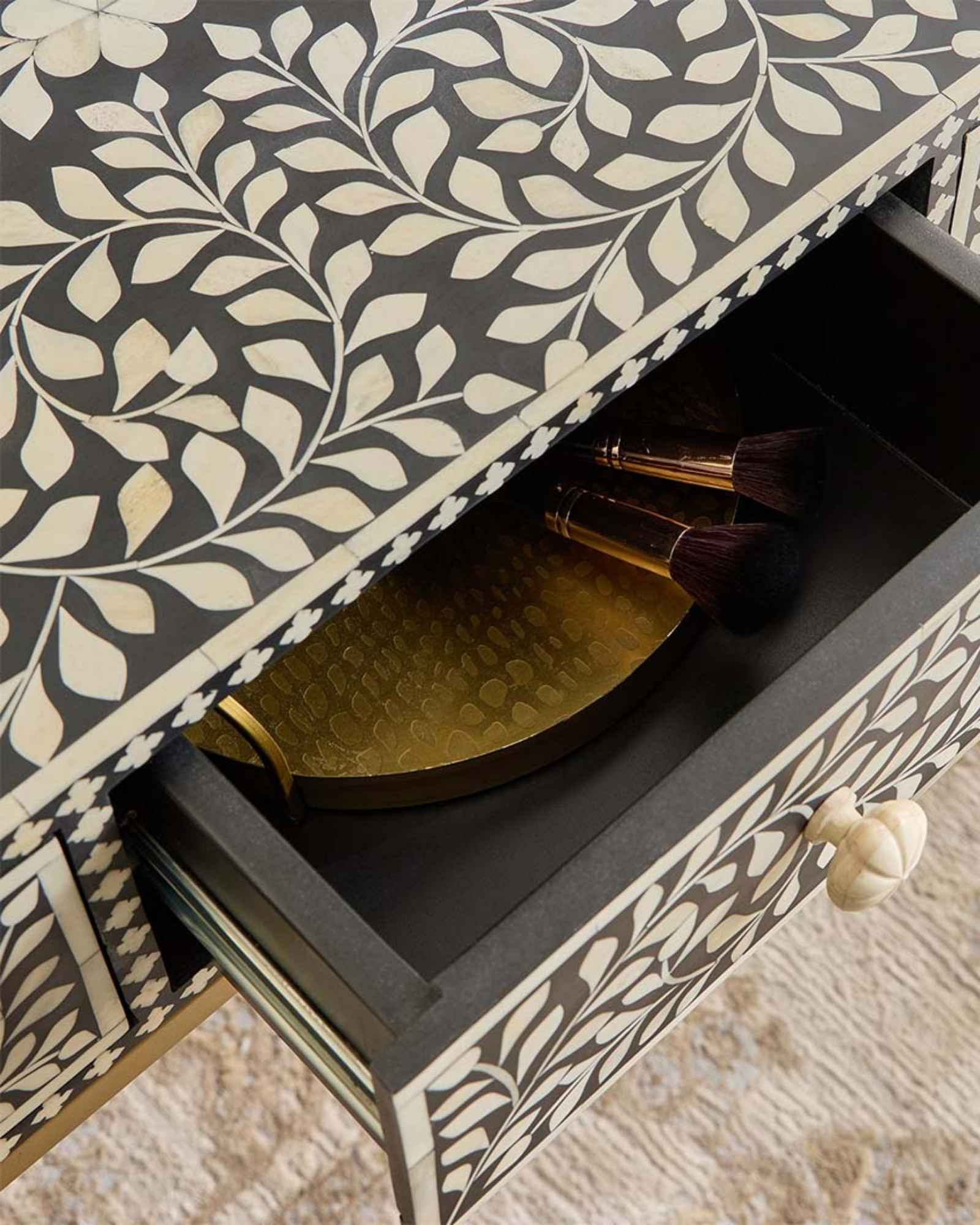 Seema Dresser Console & Stool - Black & White Bone Inlay - Tabeer Homes