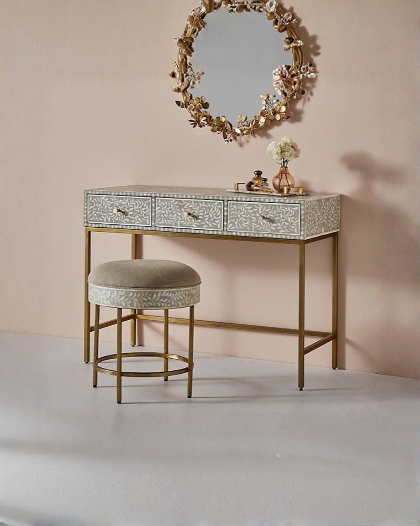 Seema Dresser Console & Stool - Grey Bone Inlay