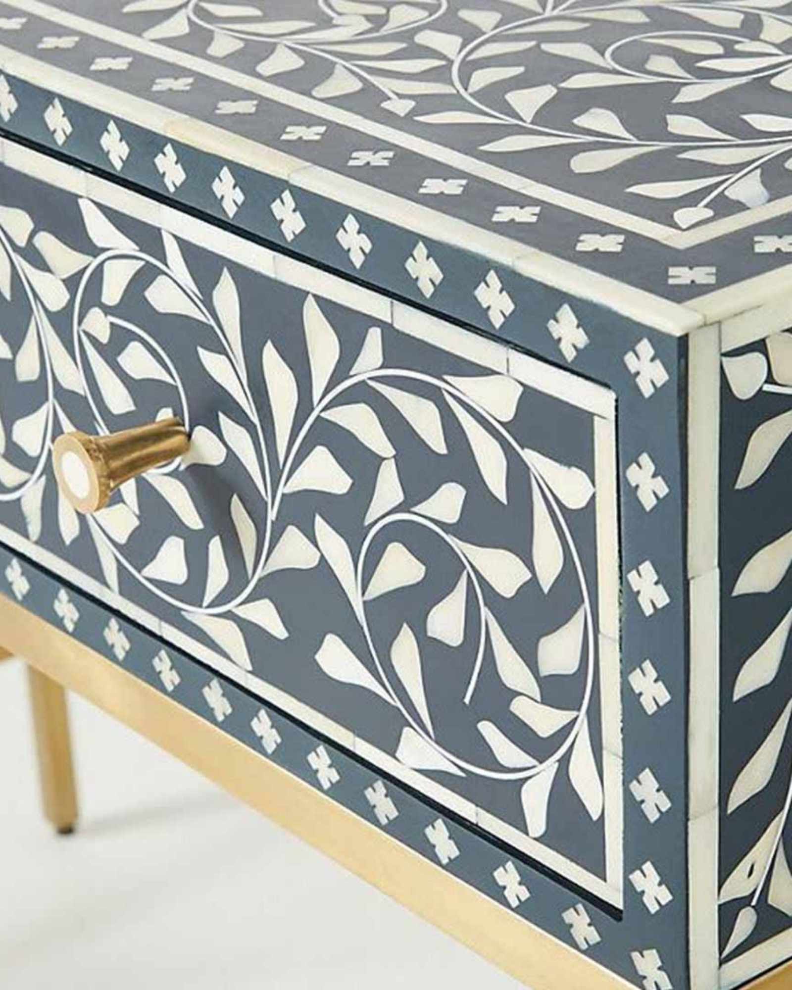 Seema Dresser Console & Stool - Navy Blue Bone Inlay - Tabeer Homes