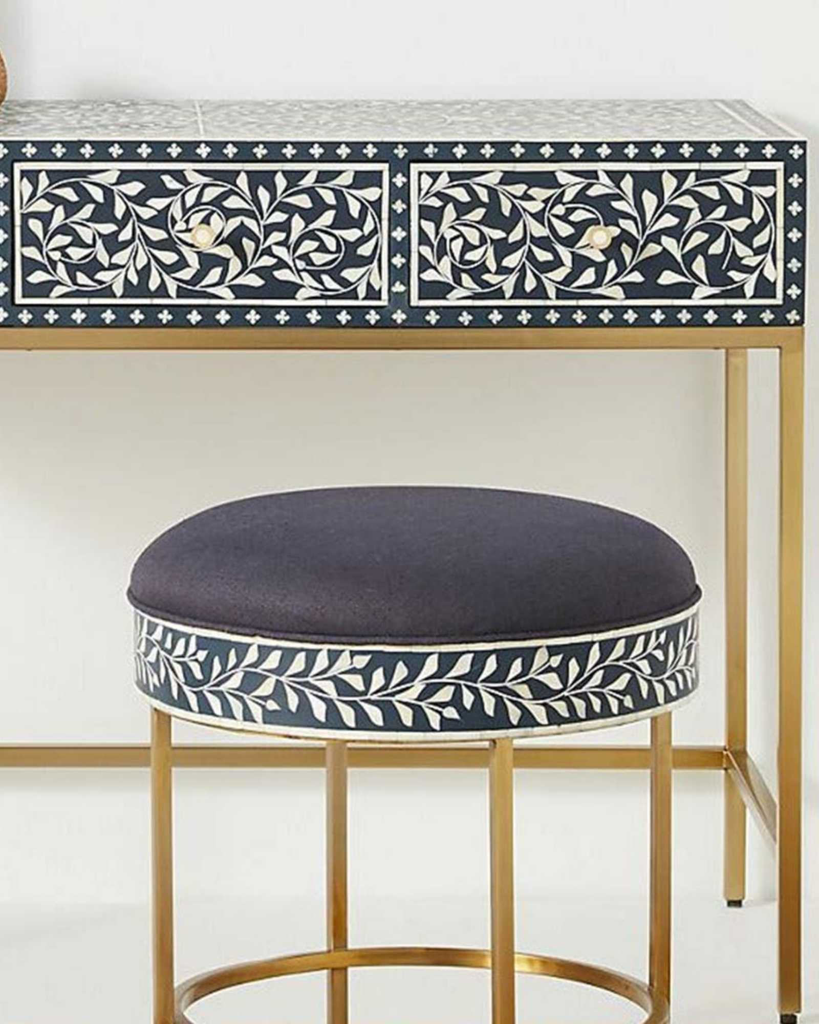 Seema Dresser Console & Stool - Navy Blue Bone Inlay - Tabeer Homes