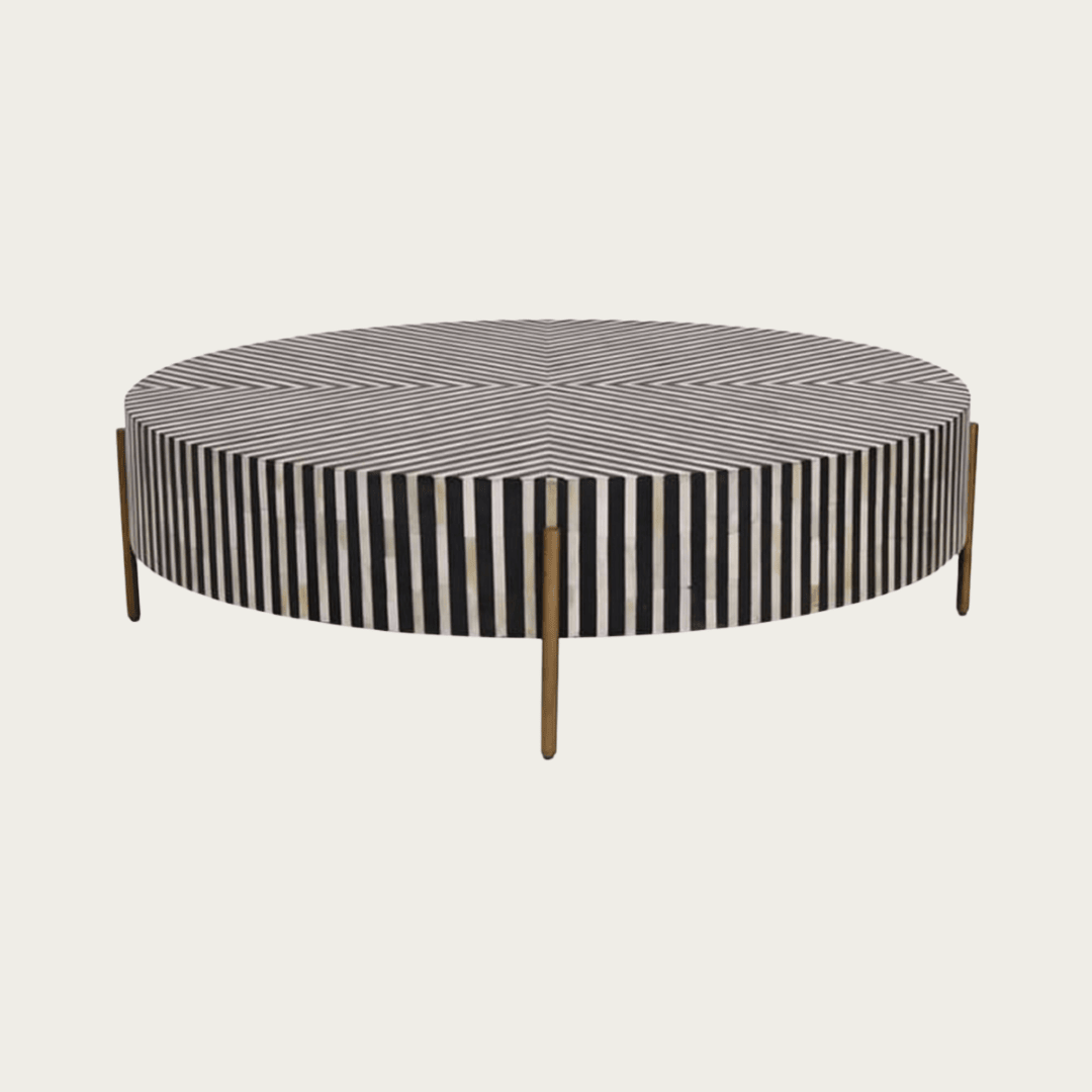 striped round black bone inlay coffee table