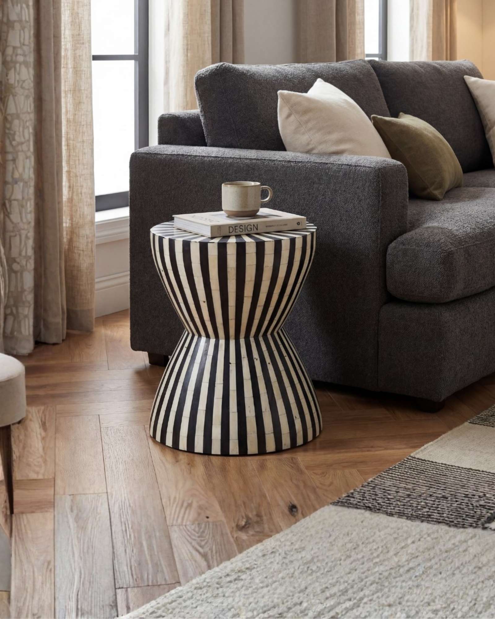 Surat Side Table - Black & White Bone Inlay - Tabeer Homes