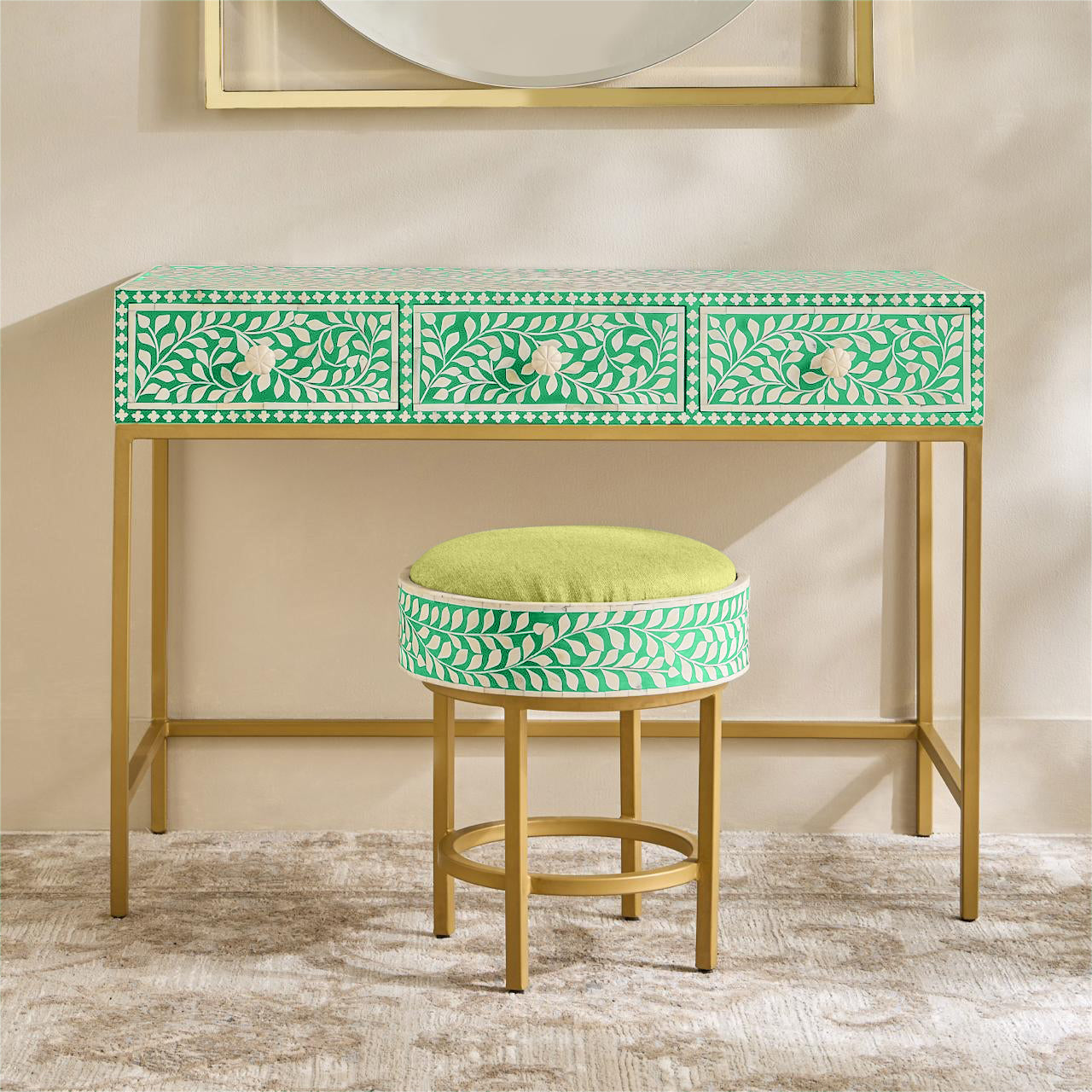 Seema Dresser Console & Stool - Green Bone Inlay