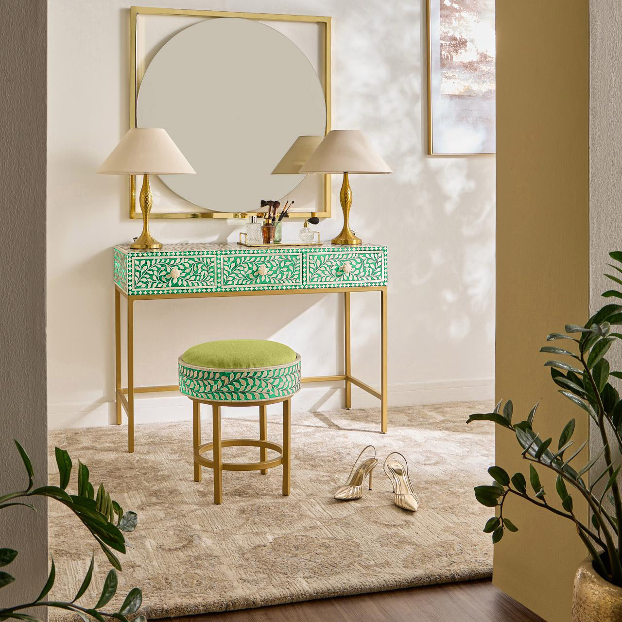 Seema Dresser Console & Stool - Green Bone Inlay
