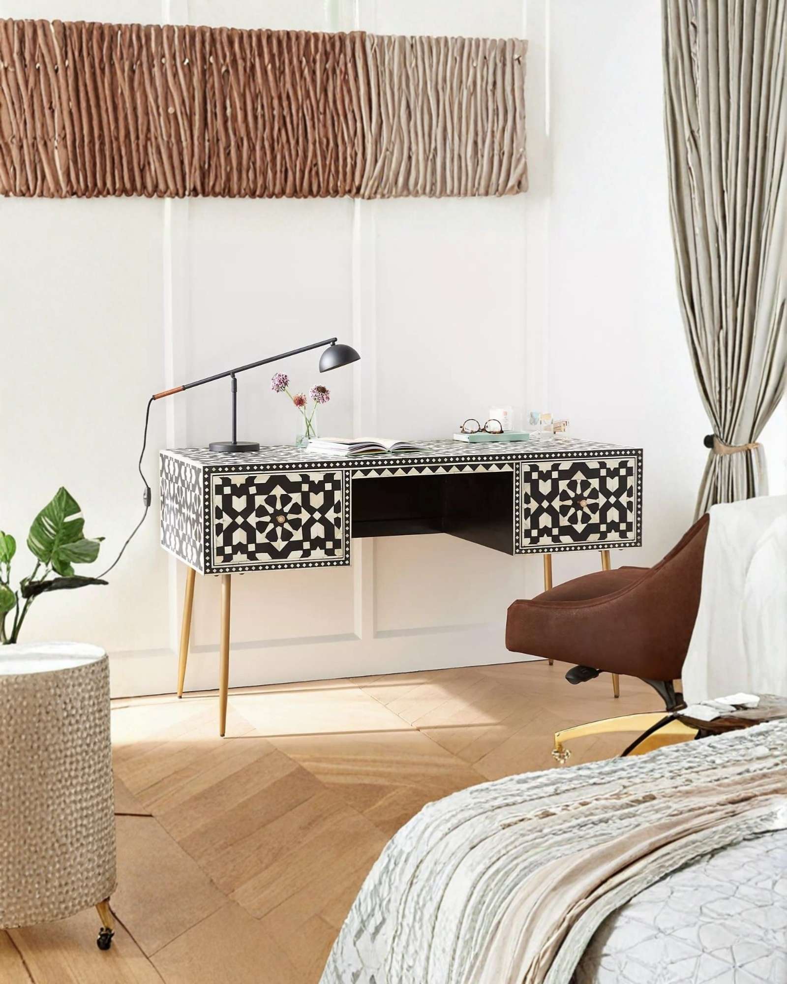 Taara Console Desk - Black Bone Inlay - Tabeer Homes