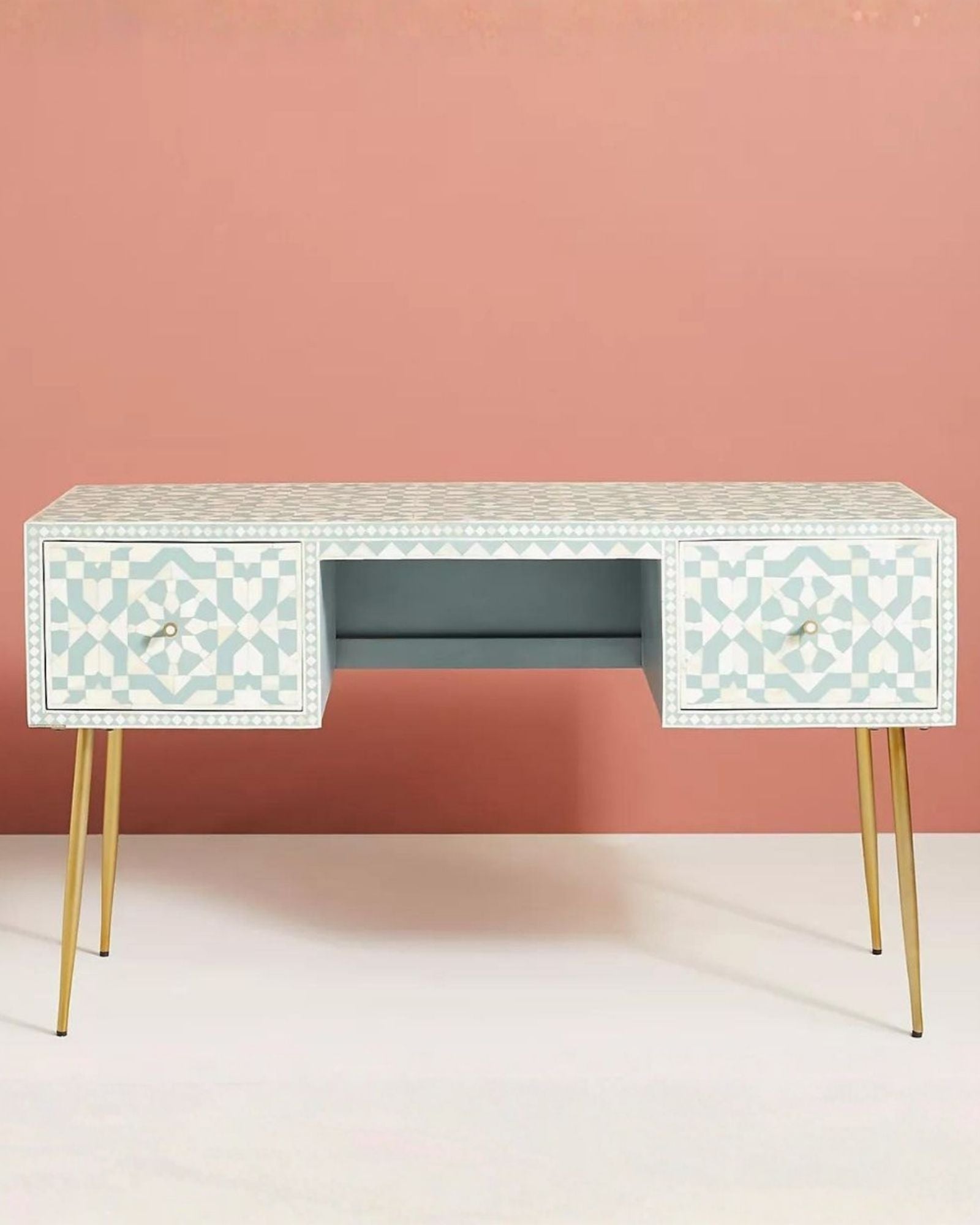 Taara Console Desk - Green Bone Inlay - Tabeer Homes