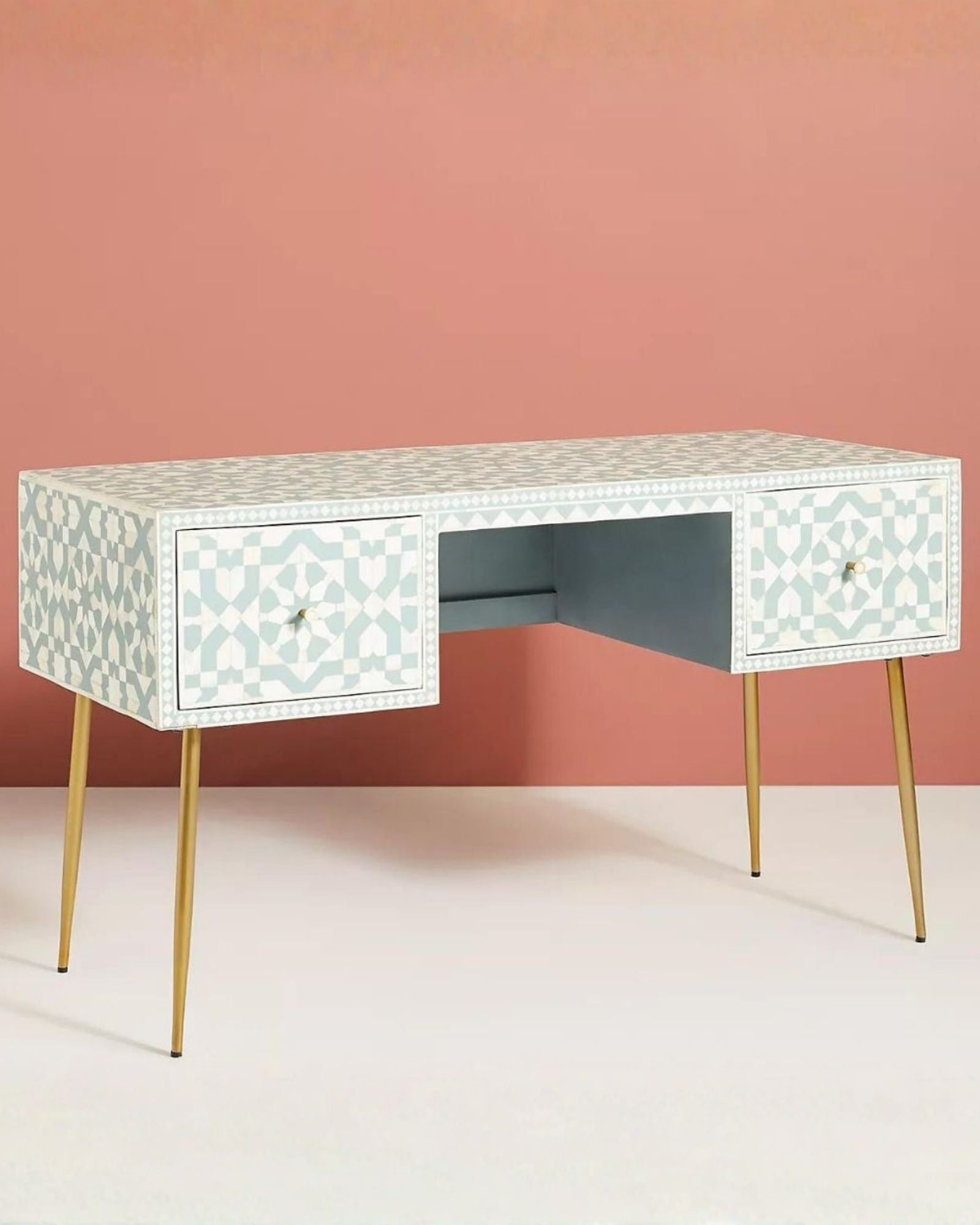 Taara Console Desk - Green Bone Inlay - Tabeer Homes