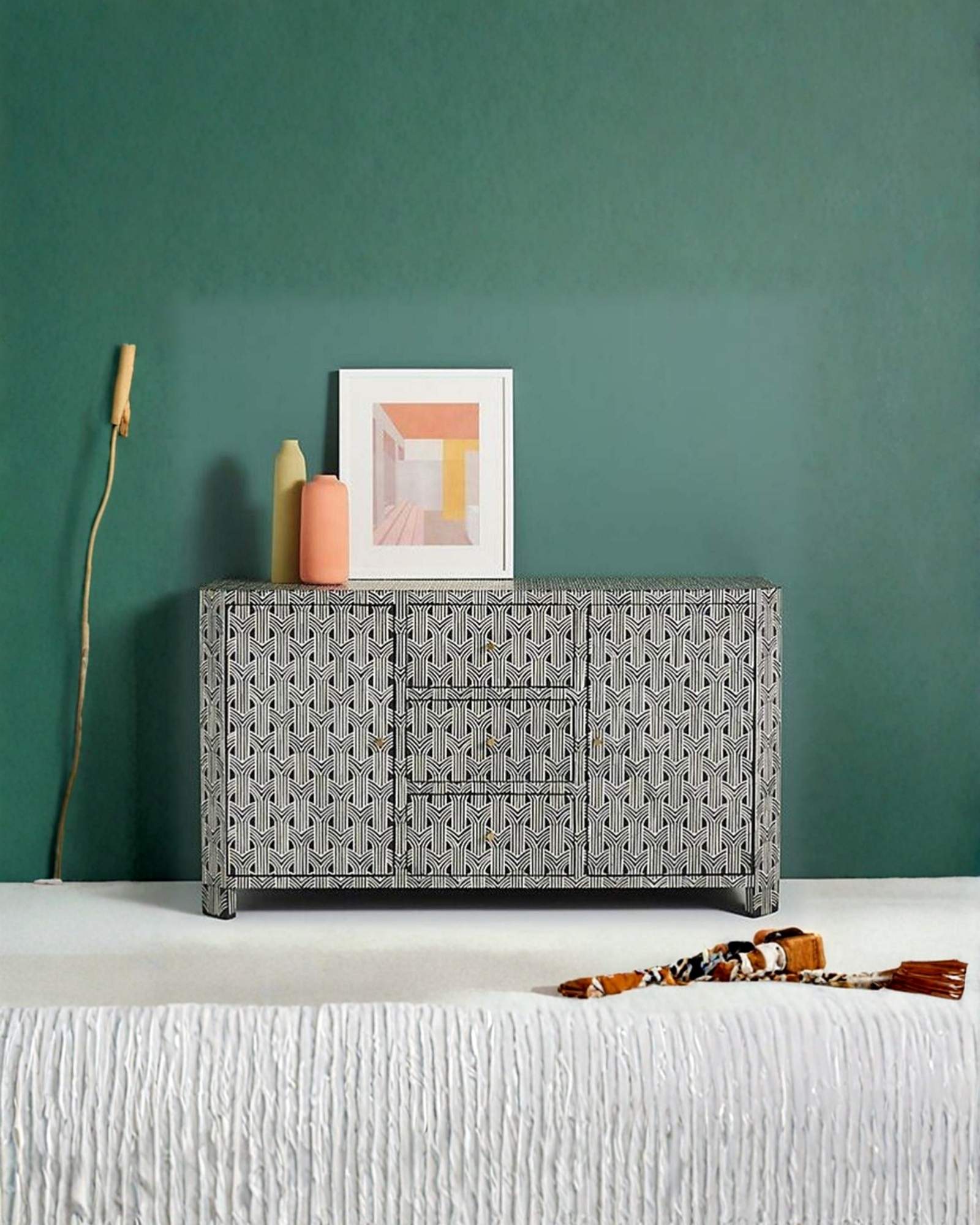 Tamia Sideboard Buffet - Black & White Bone Inlay