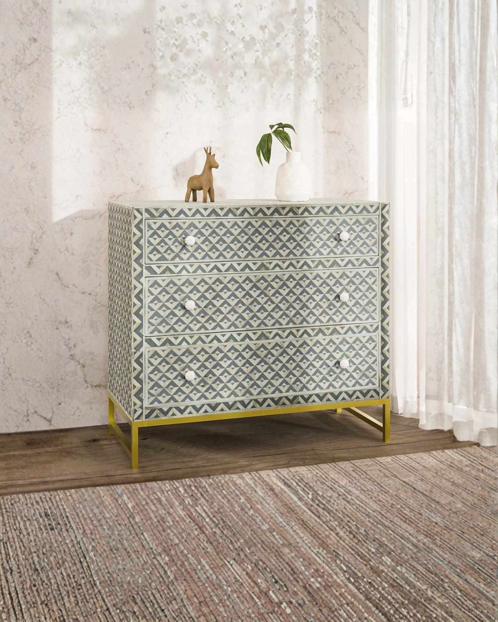 Trikon Chest of Drawers - Grey Bone Inlay by Tabeer Homes