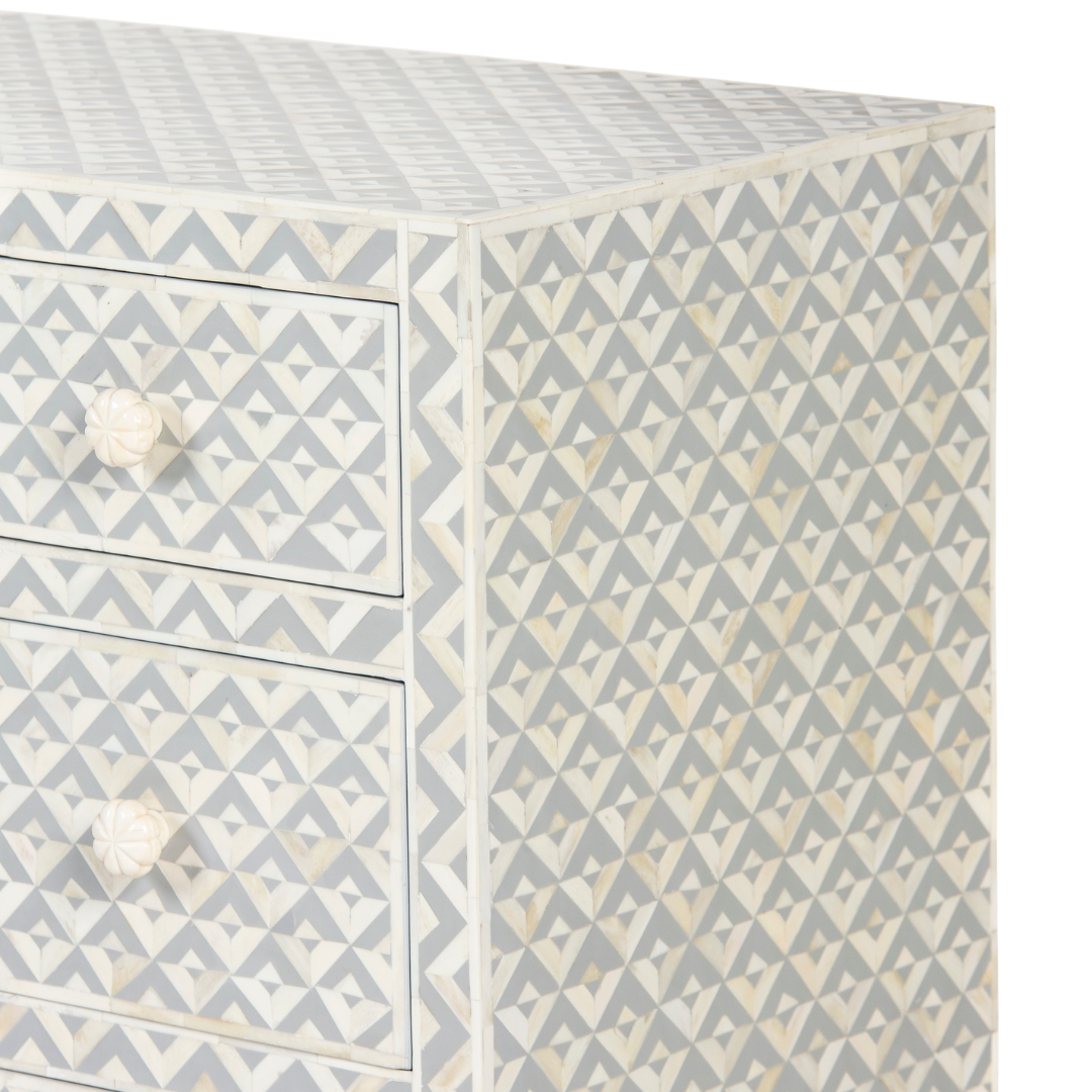 Trikon Chest of Drawers - Grey Bone Inlay by Tabeer Homes