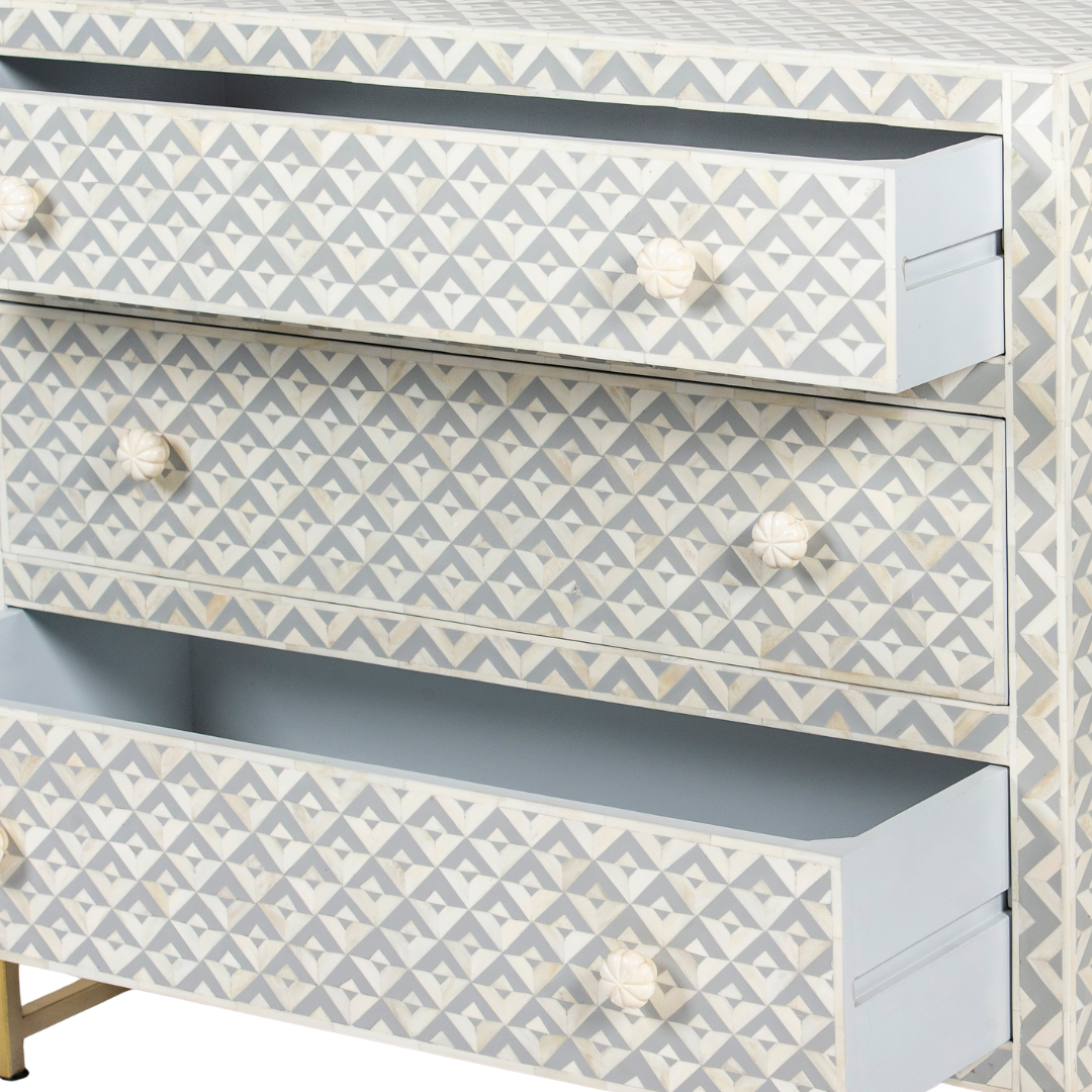 Trikon Chest of Drawers - Grey Bone Inlay by Tabeer Homes