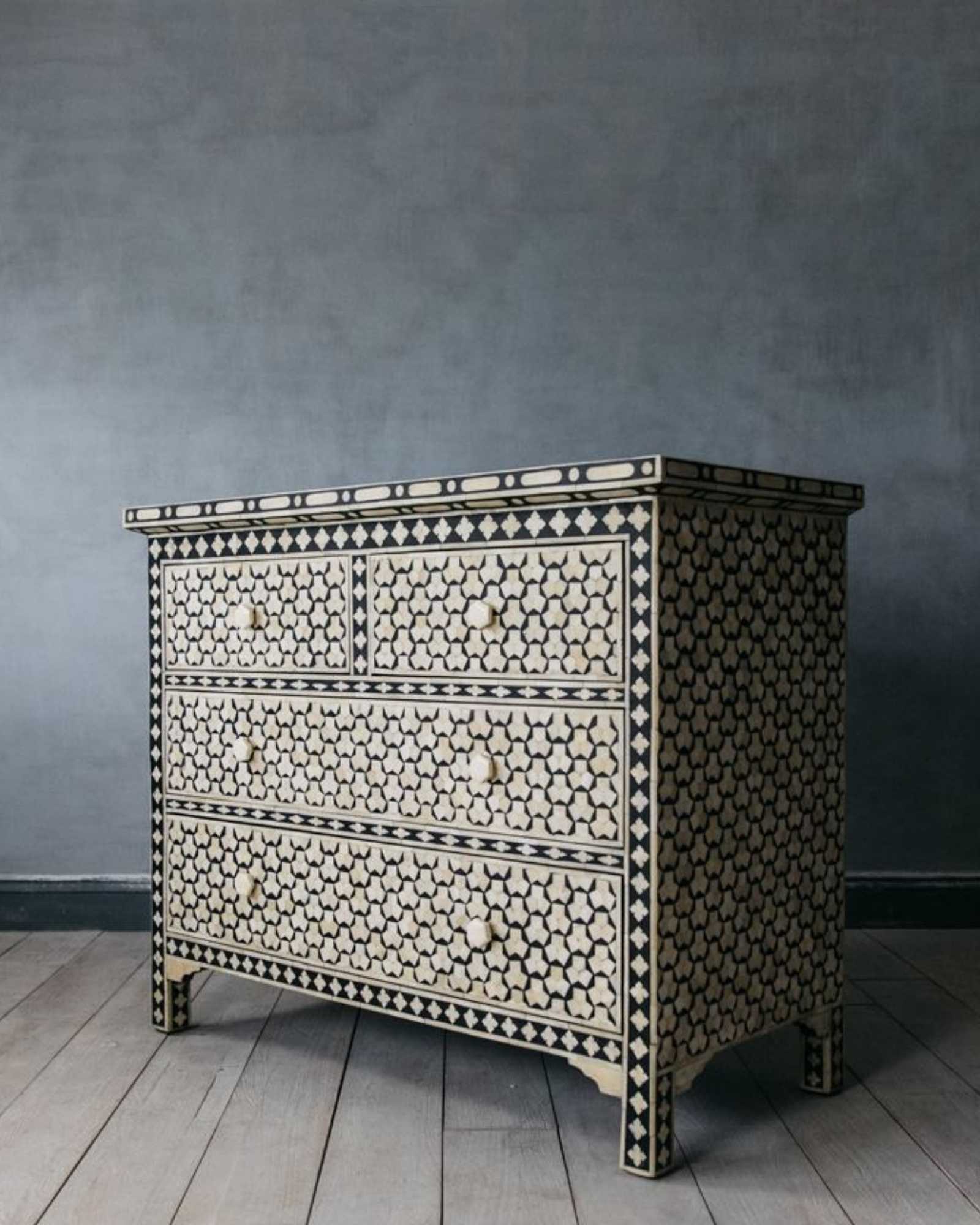 Vaan Chest of Drawers - Black & White Bone Inlay - Tabeer Homes