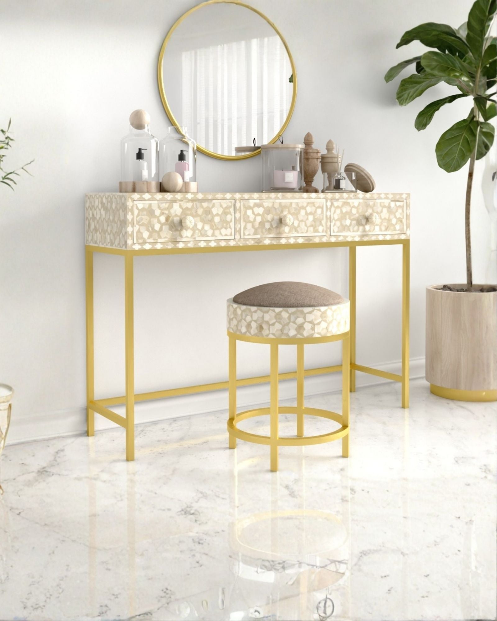 Vaan Dresser Console - Cream Bone Inlay - Tabeer Homes