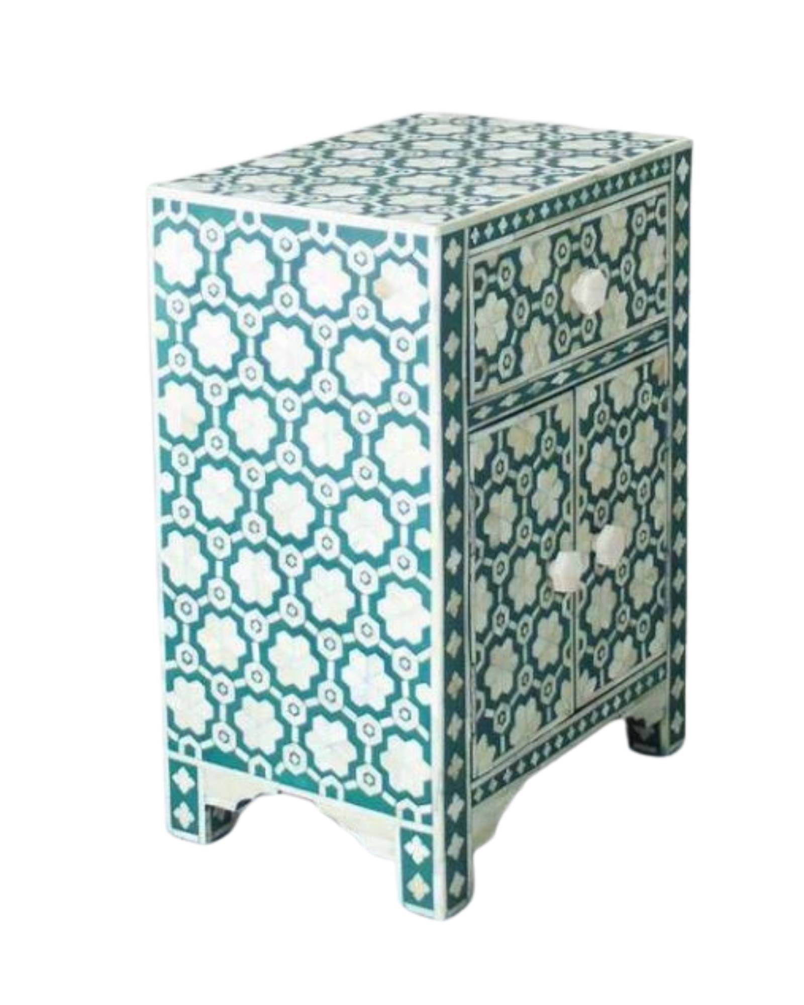 Varg Side Drawer - Green Bone Inlay - Tabeer Homes