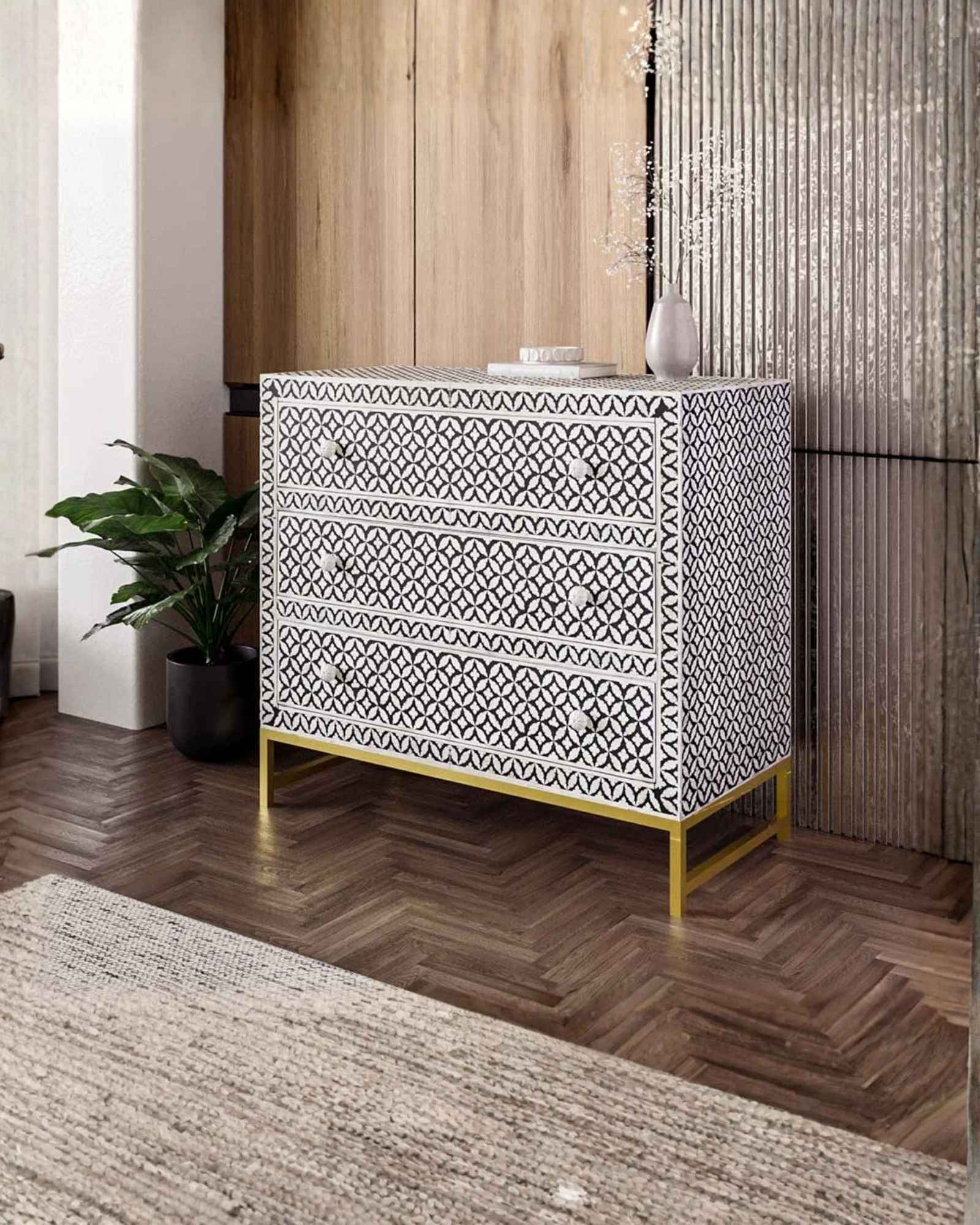 Yasmine Chest of Drawers - Black & White Bone Inlay - Tabeer Homes