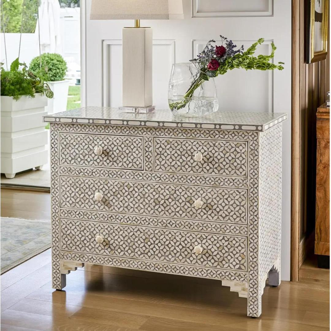 Yasmine Chest of Drawers - Grey Bone Inlay - Tabeer Homes
