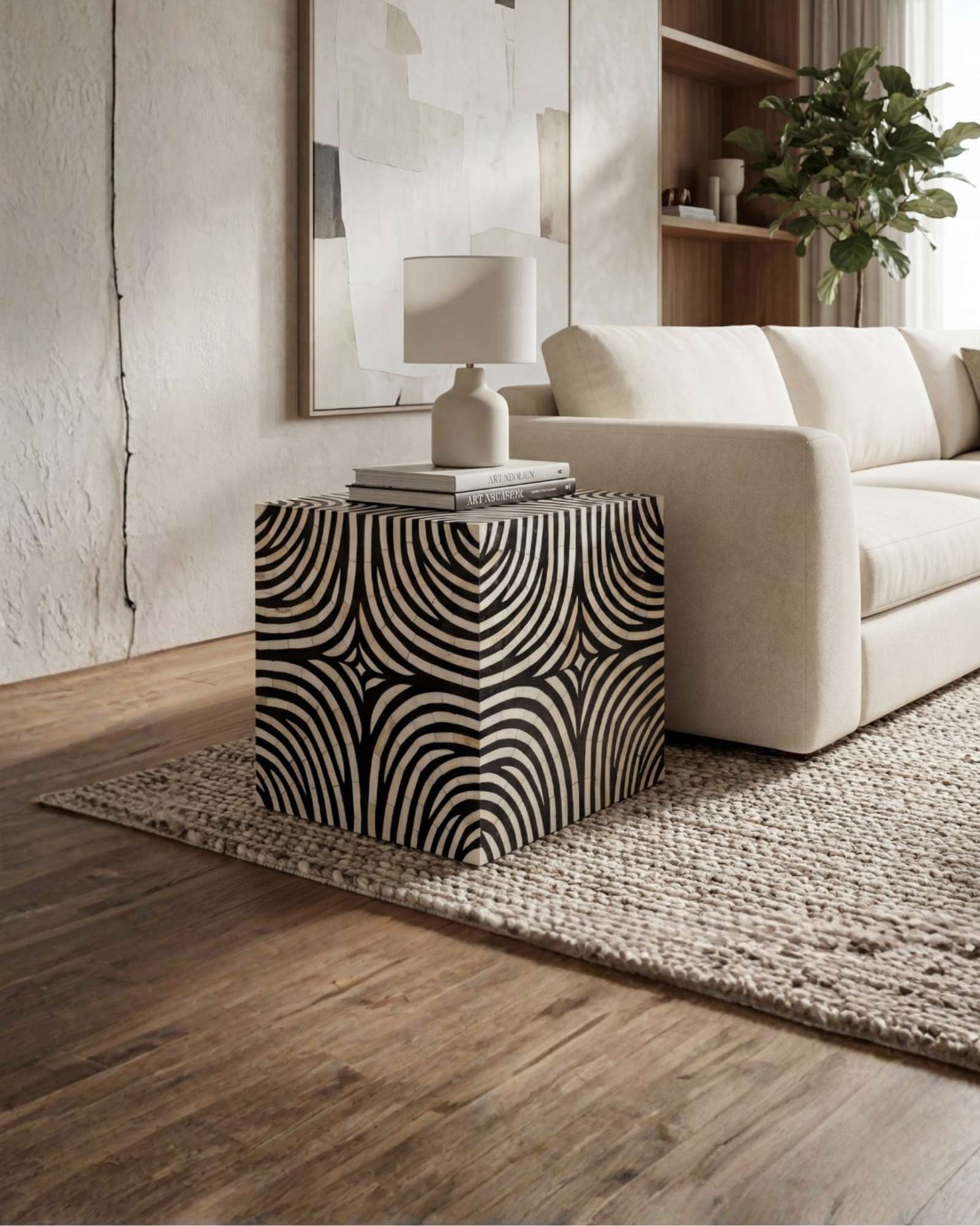 Zebra Side Table - Black & White Bone Inlay - Tabeer Homes