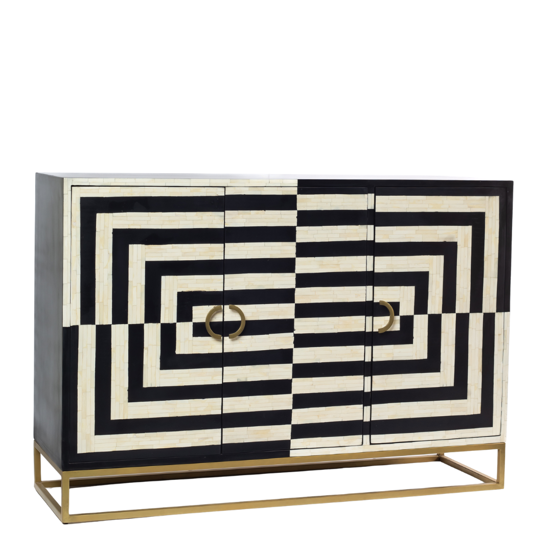 Zuri Cabinet - Black & White Bone Inlay - Tabeer Homes