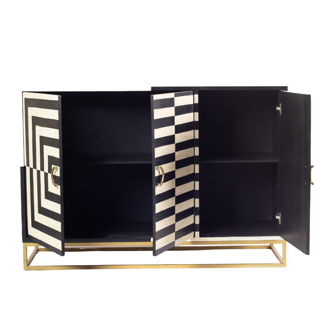 Zuri Cabinet - Black & White Bone Inlay - Tabeer Homes