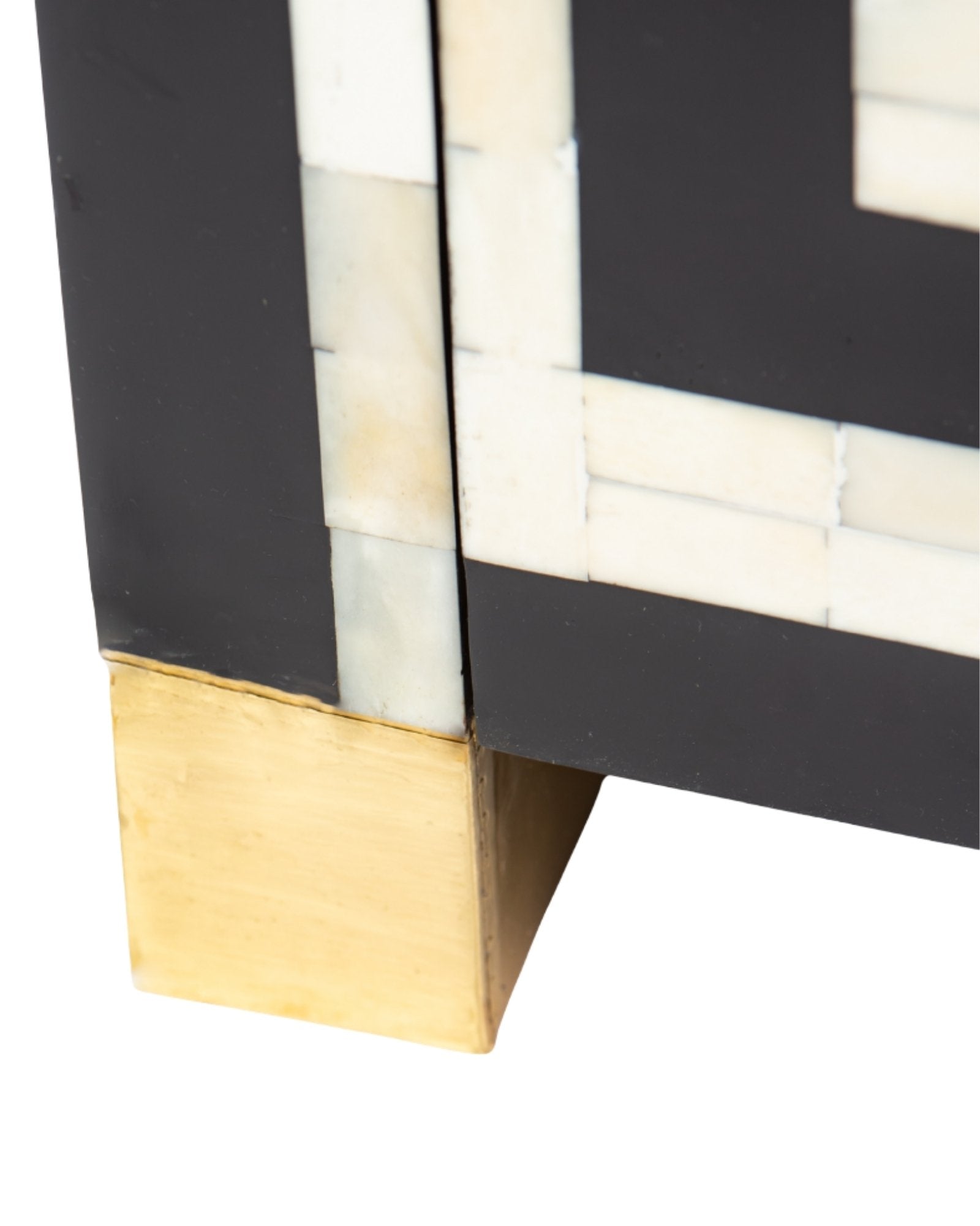 Zuri Striped Chest of Drawers in Black and white bone inlay by Tabeer Homes, featuring 7 drawers.